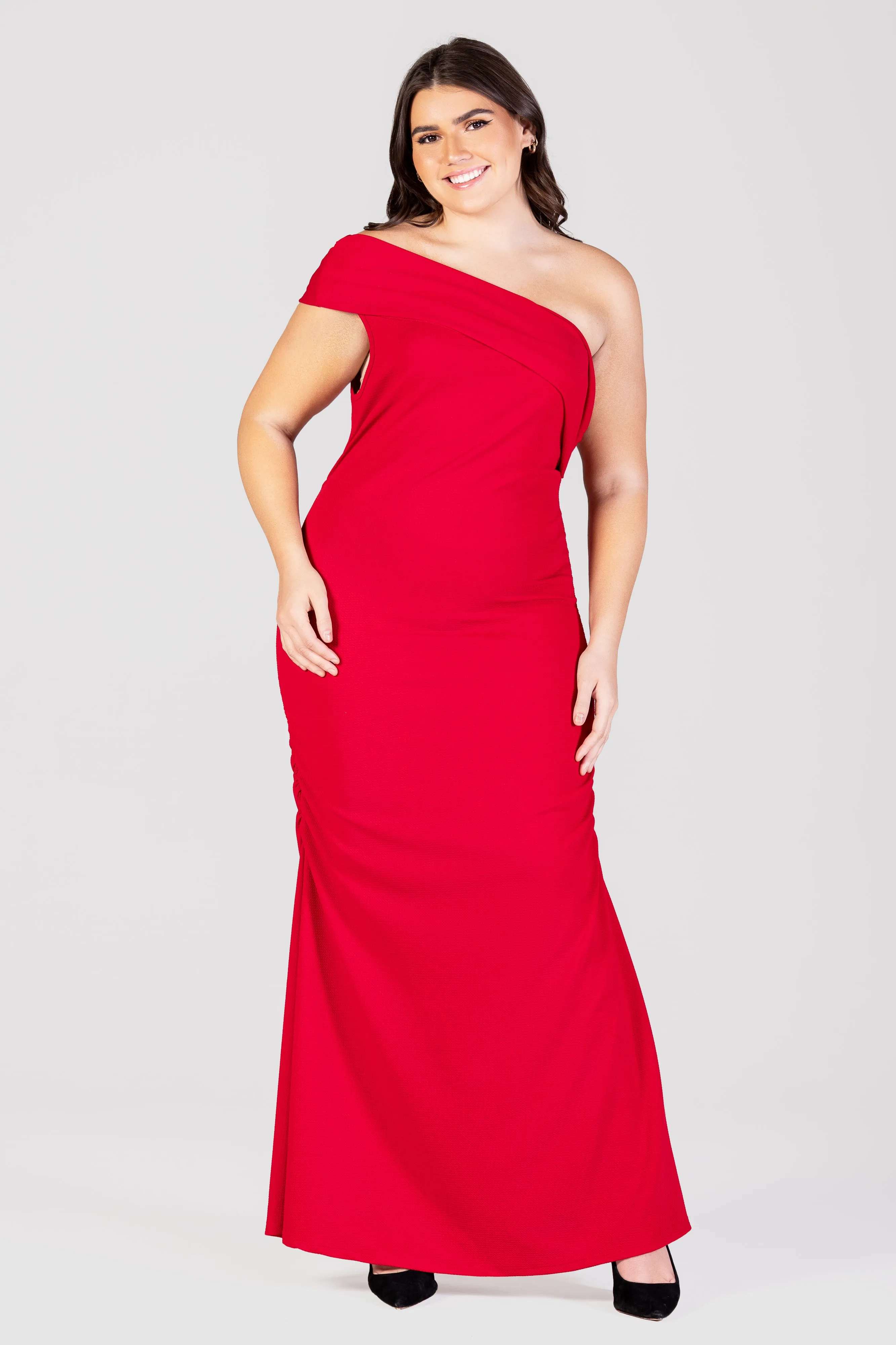 Formal One Shoulder Rouched Mermaid Plus Size Maxi Dress