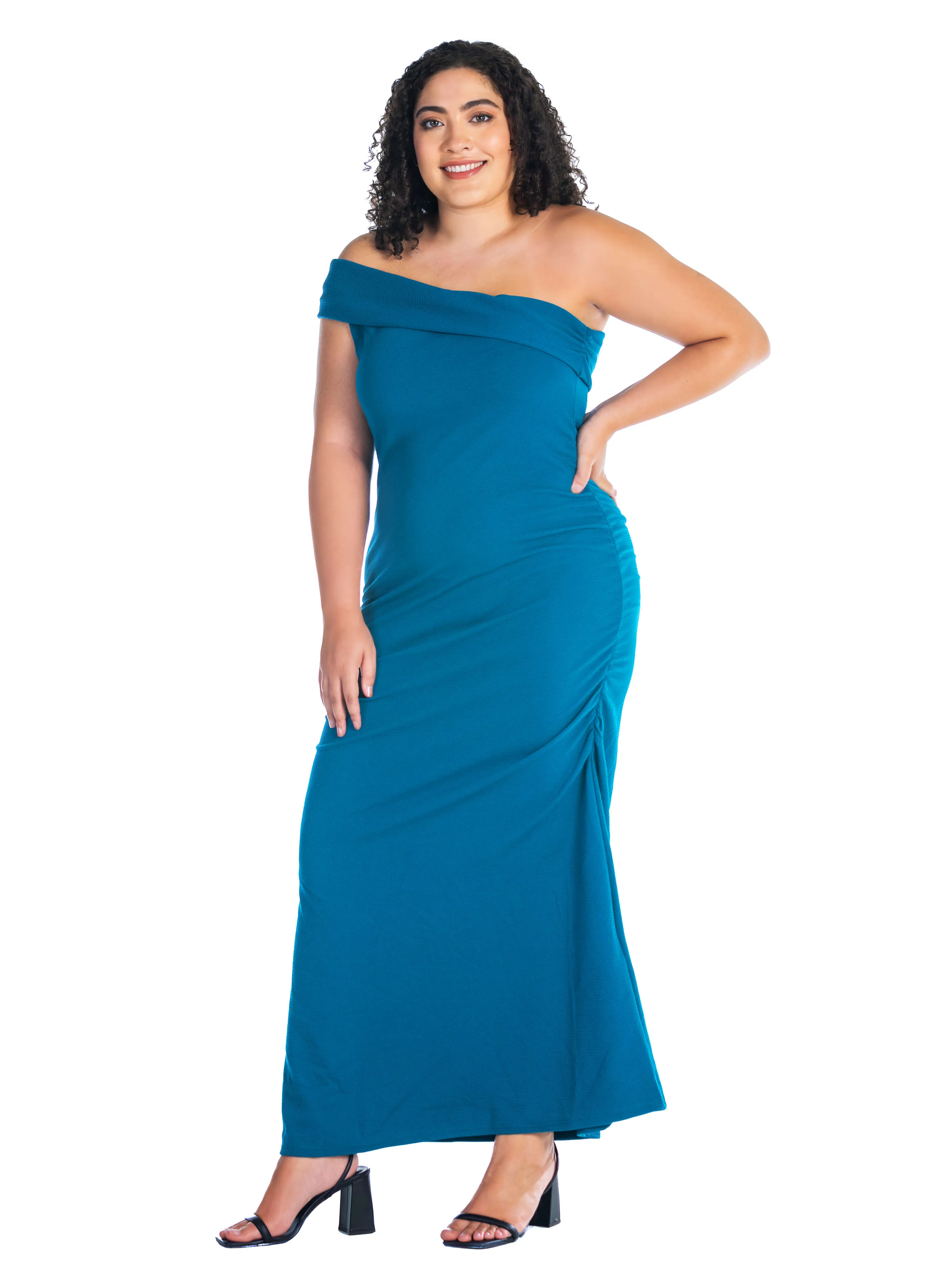 Formal One Shoulder Rouched Mermaid Plus Size Maxi Dress