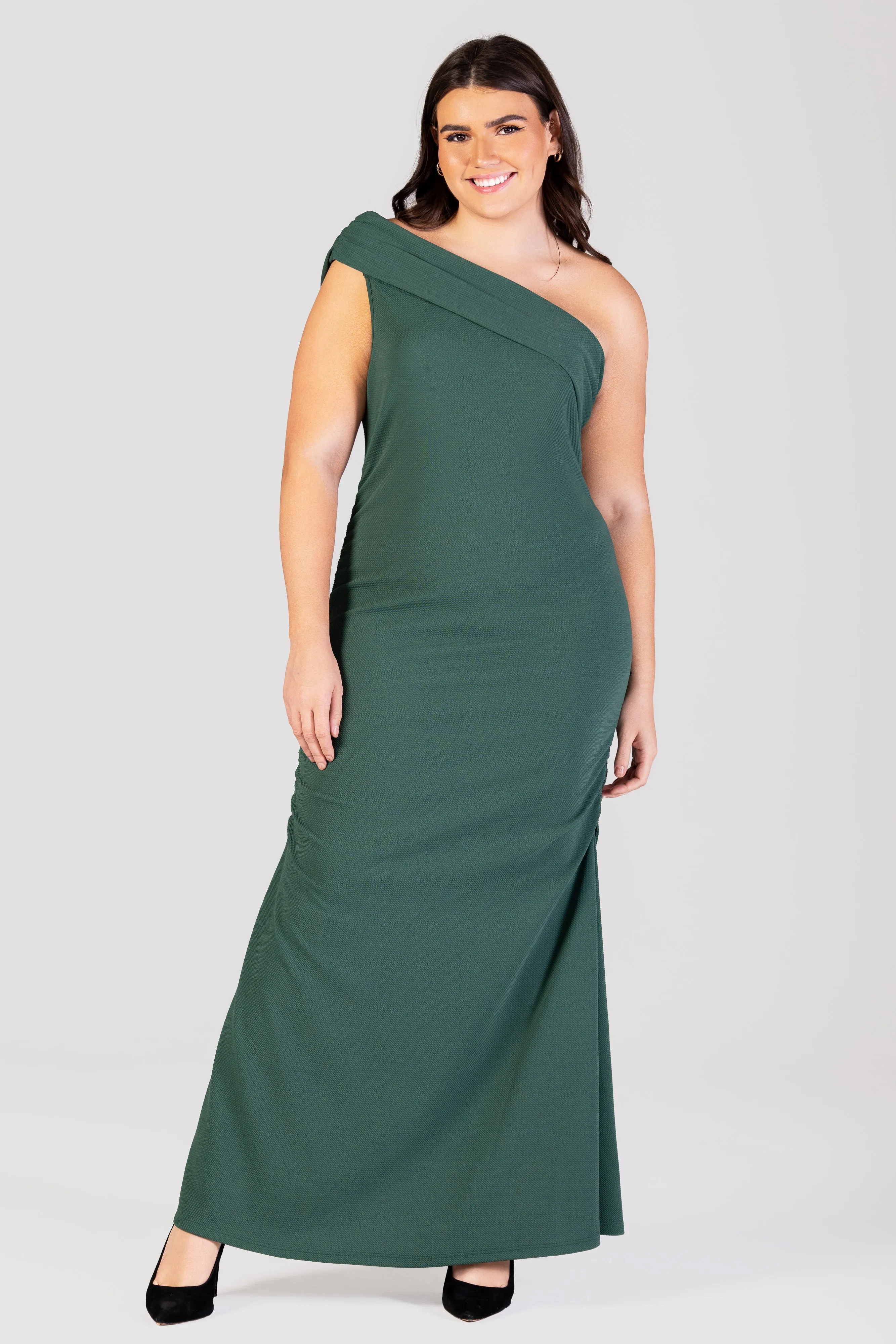 Formal One Shoulder Rouched Mermaid Plus Size Maxi Dress