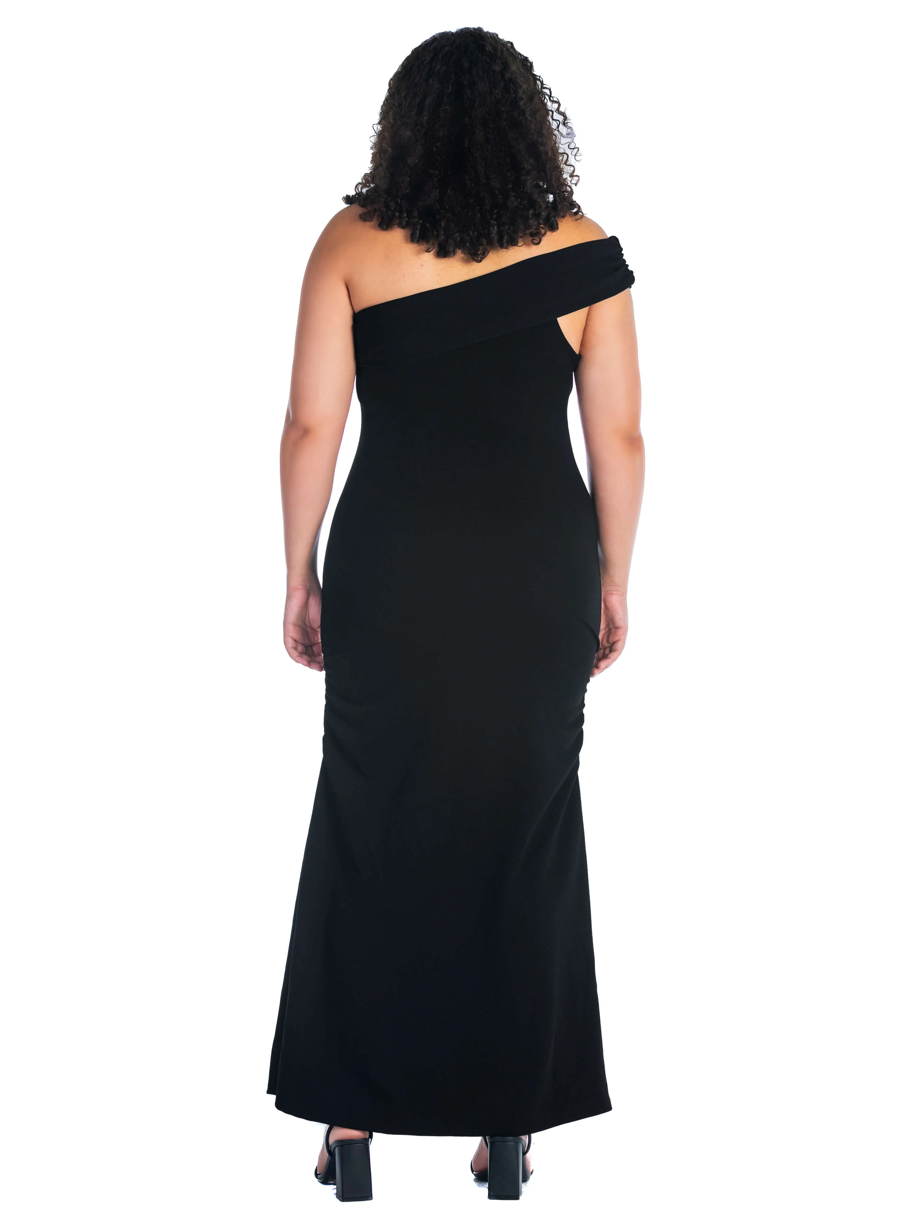 Formal One Shoulder Rouched Mermaid Plus Size Maxi Dress