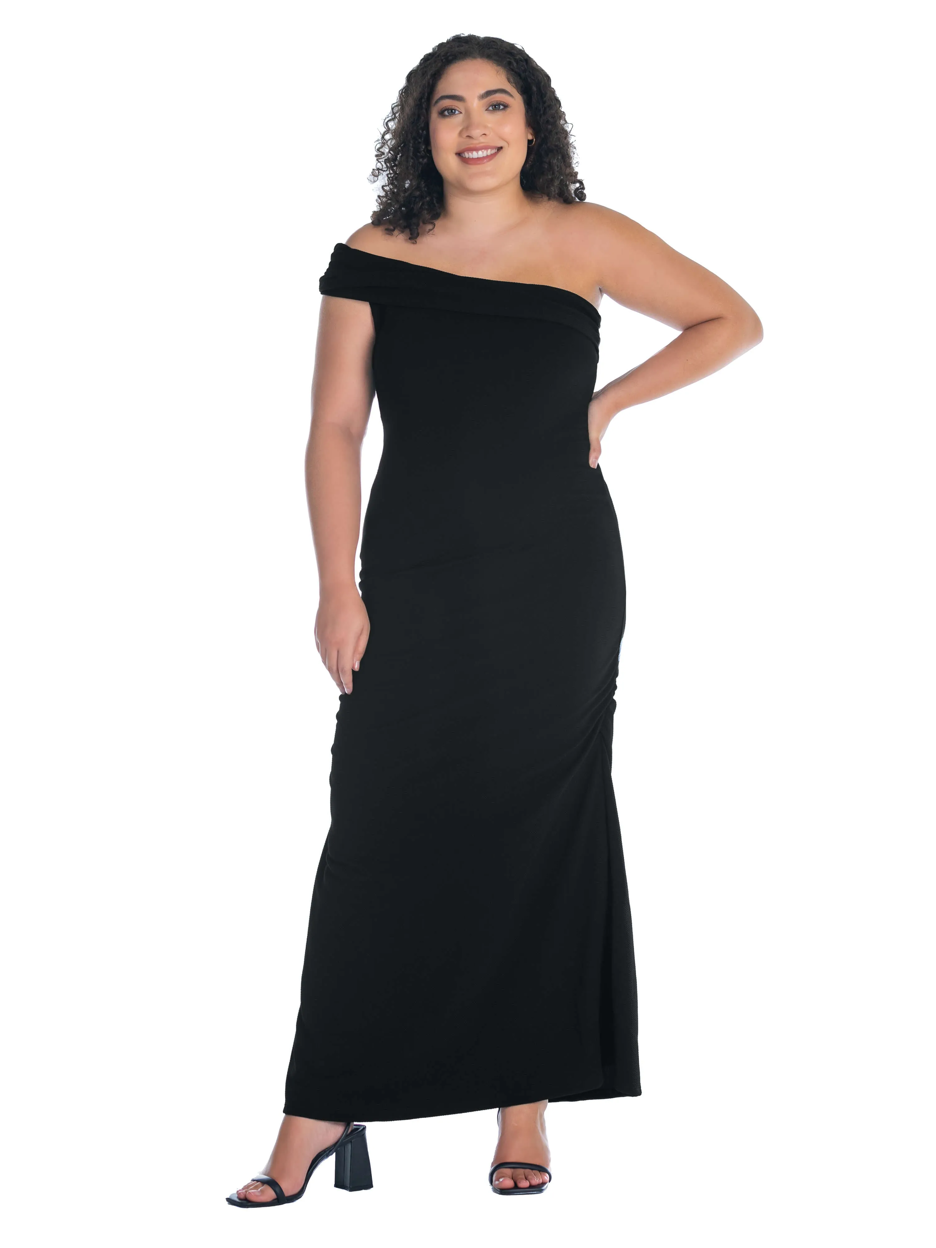 Formal One Shoulder Rouched Mermaid Plus Size Maxi Dress