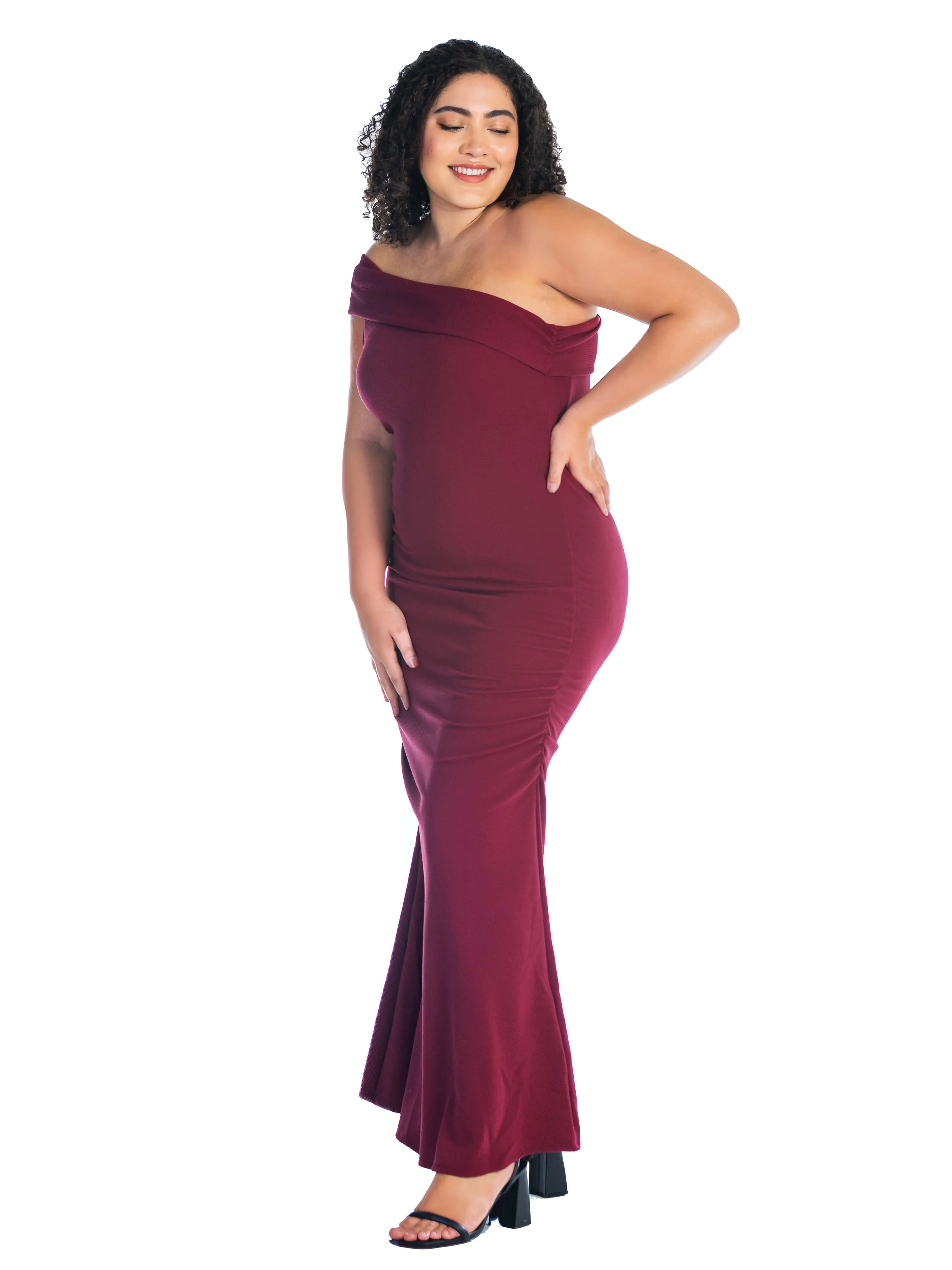 Formal One Shoulder Rouched Mermaid Plus Size Maxi Dress