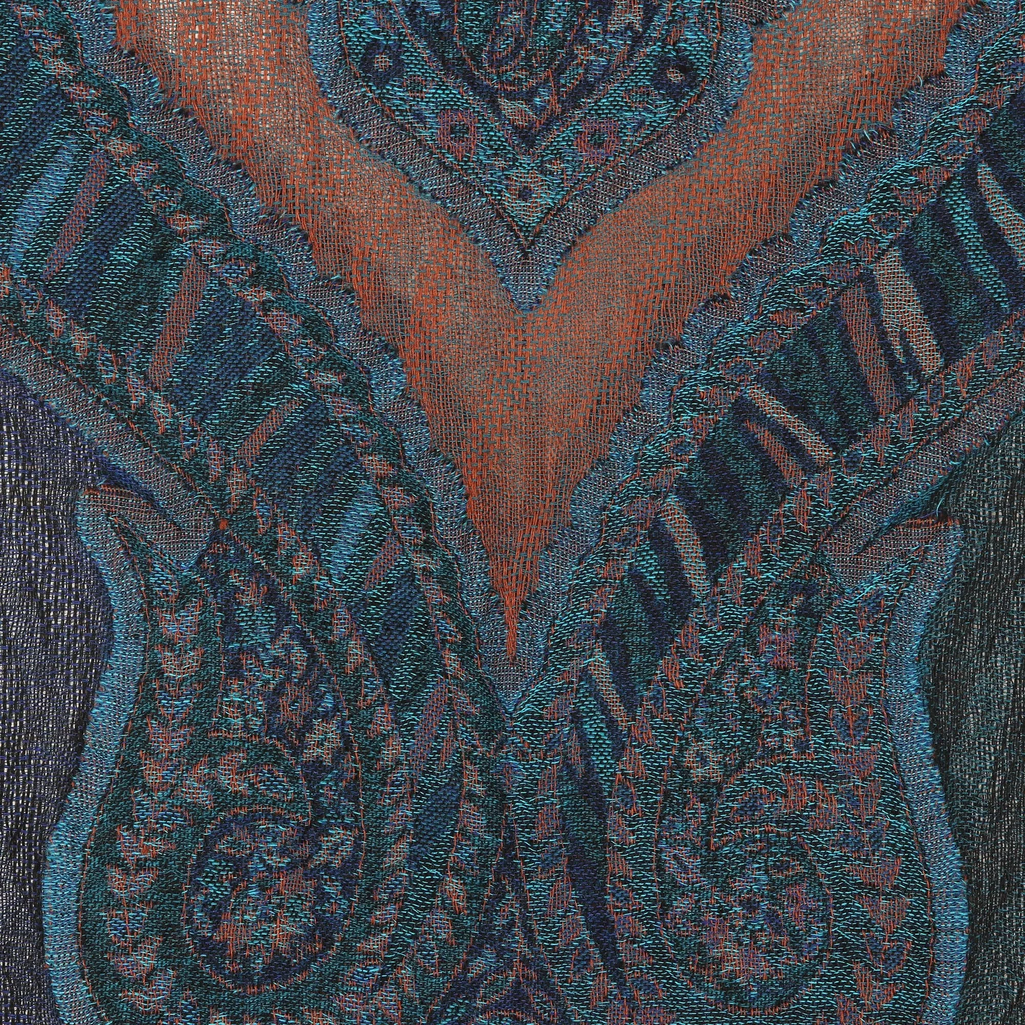 Fringed Jacquard Wool Shawl - Paisley Underground | NOVICA