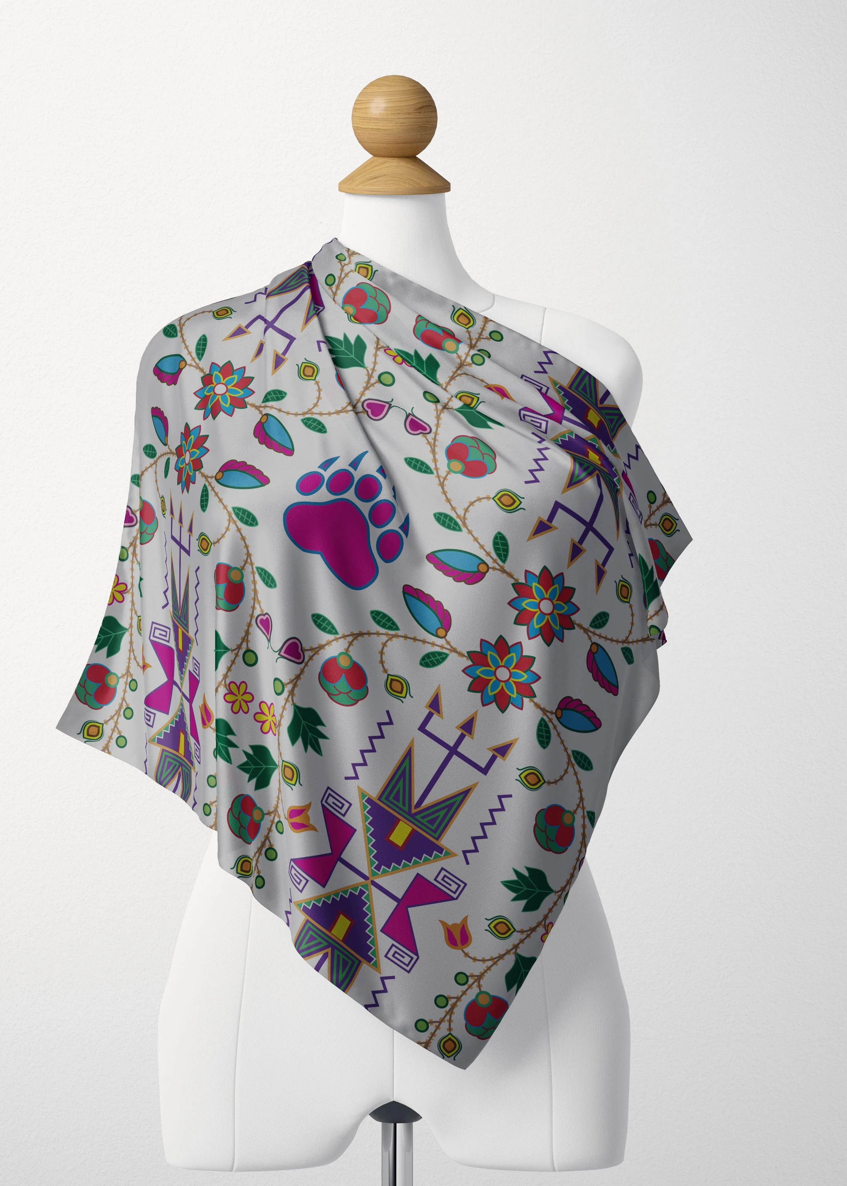 Geometric Floral Fall White Satin Shawl