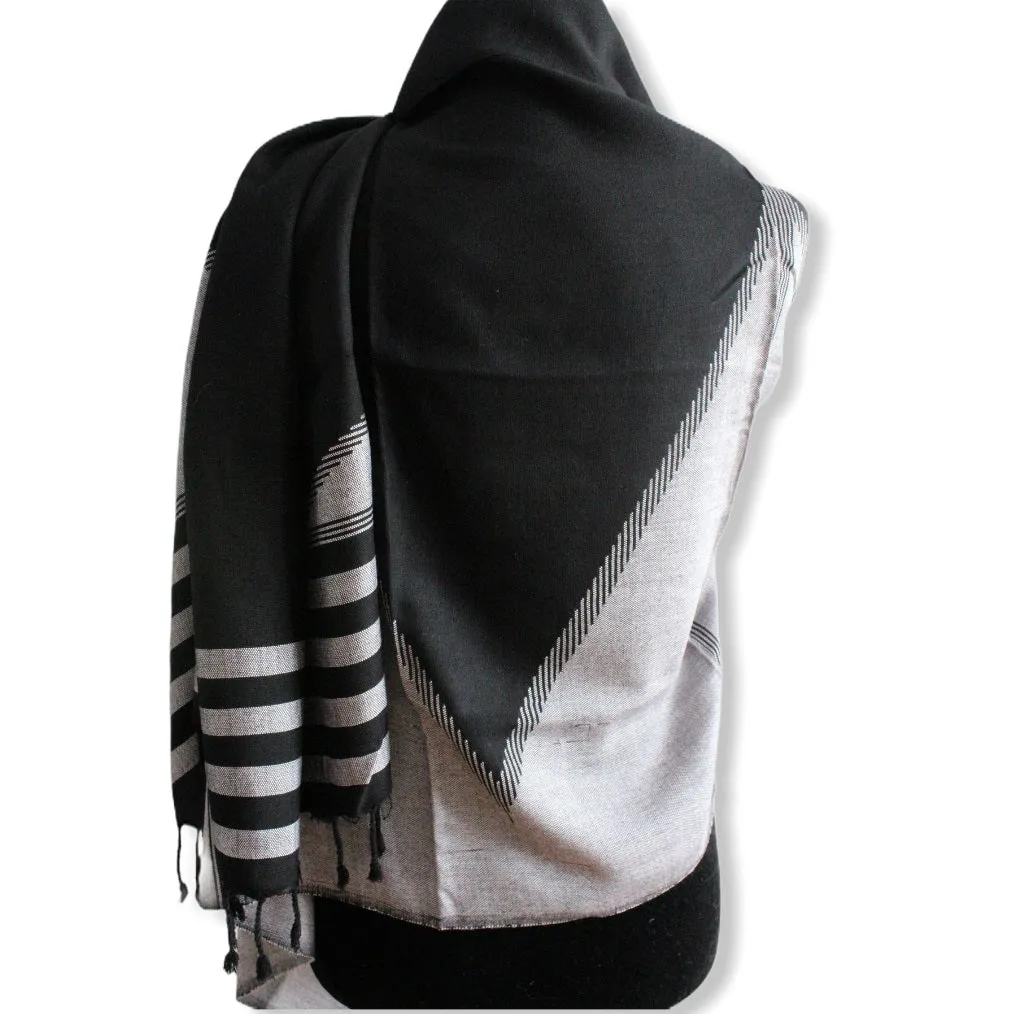 Geometric Handwoven Shawl - Black & White