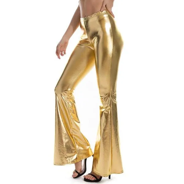 Gold Metallic Flared Leggings