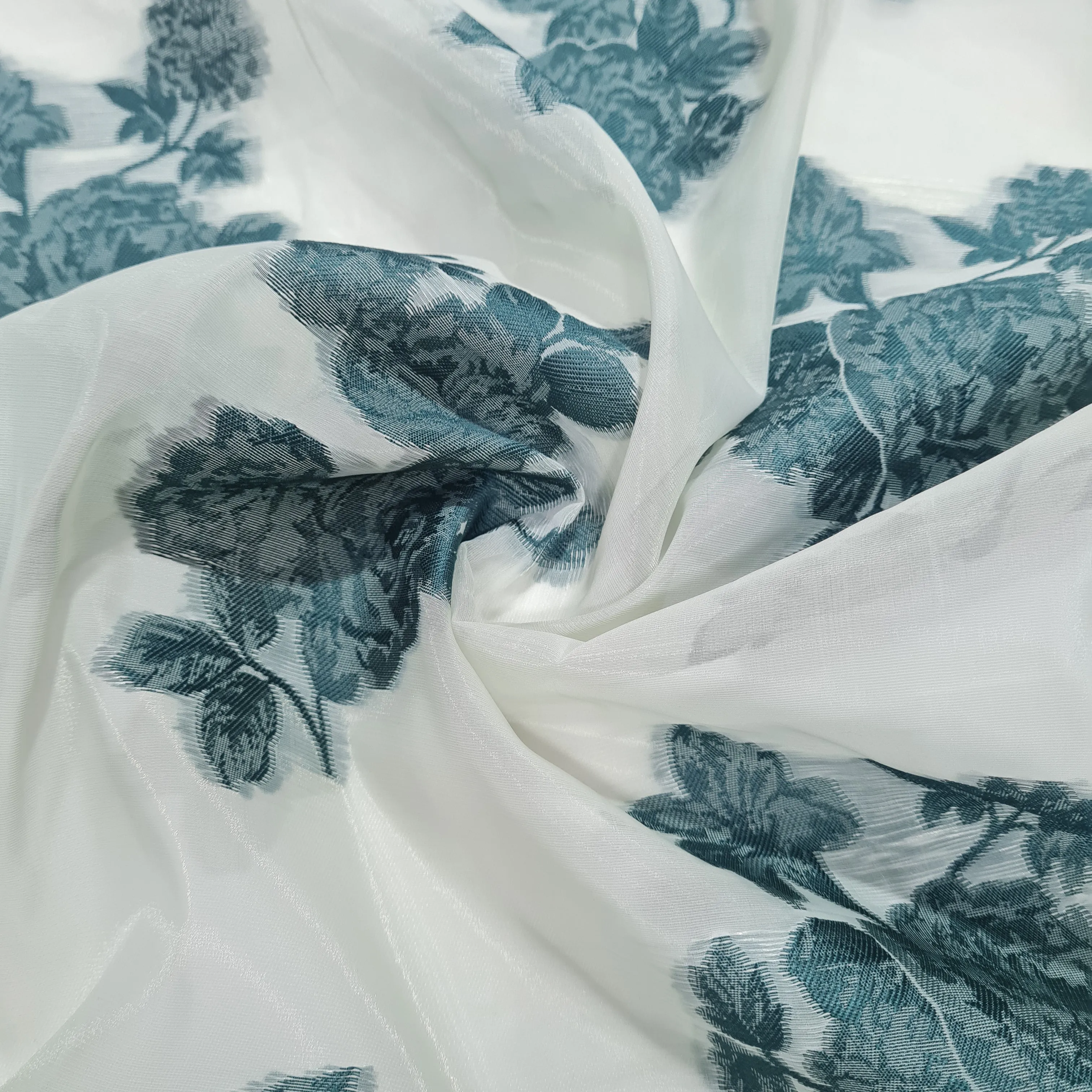 Green Floral Organza Jacquard Fabric