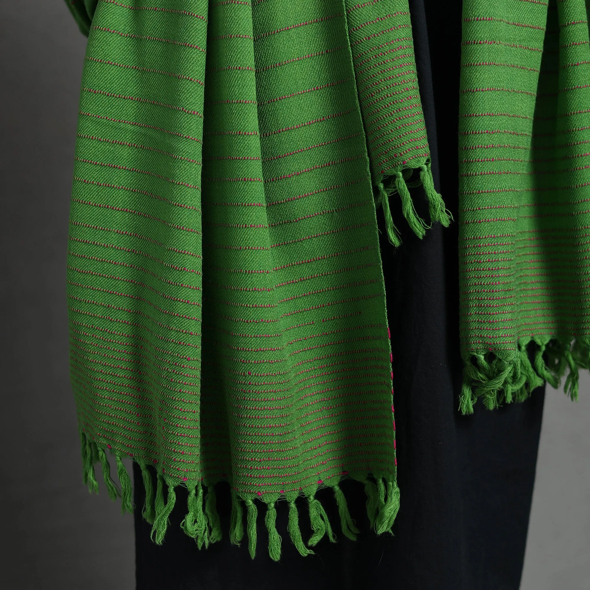 Green - Kumaun Handwoven Pure Merino Wool Shawl for Women 20