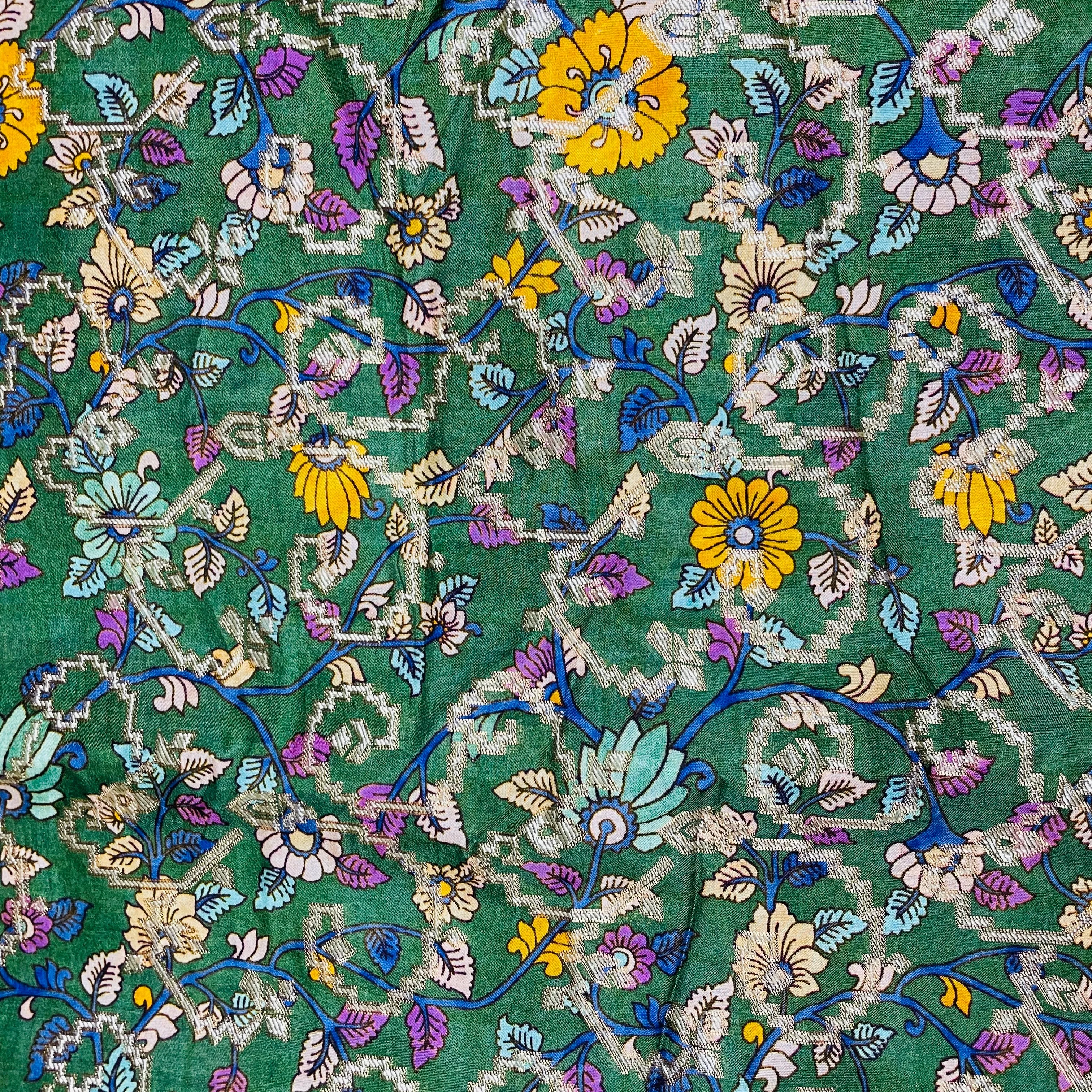 Green Madhubani Print Dola Silk Jacquard Fabric 10