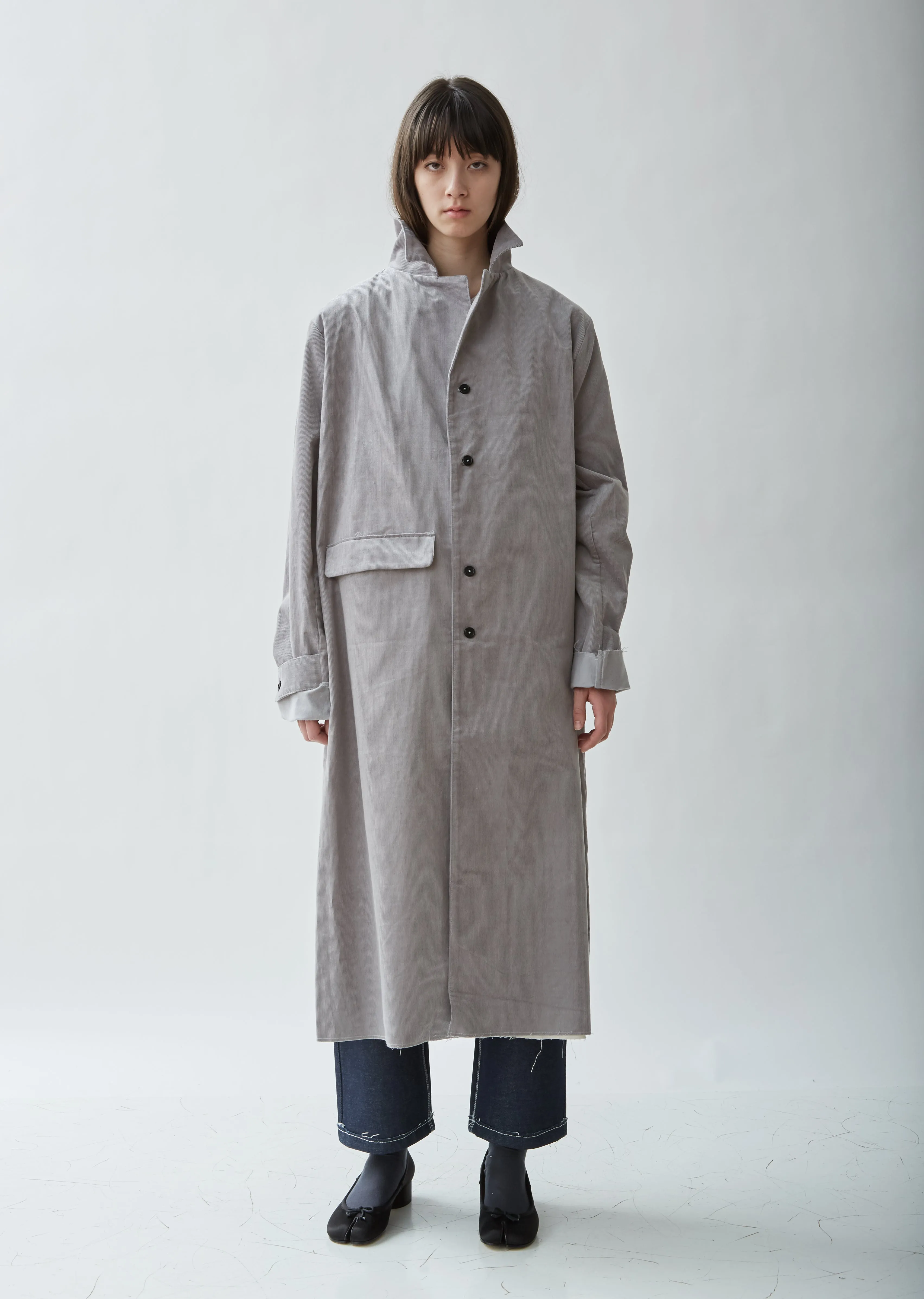 Grey Cotton Corduroy Overcoat