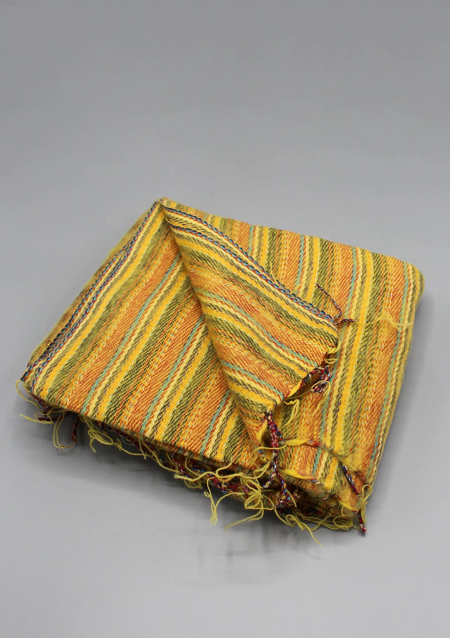 Hand Woven Yellow Striped Yak Wool Shawl Nepal