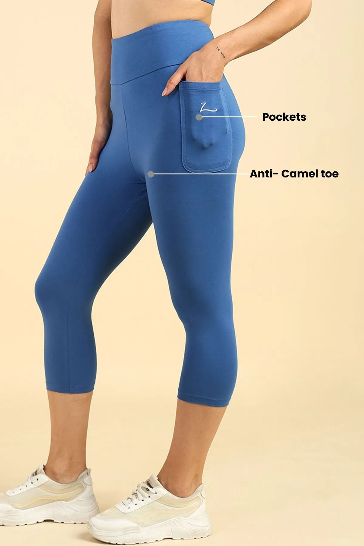 High Waist Blue Mom Capri