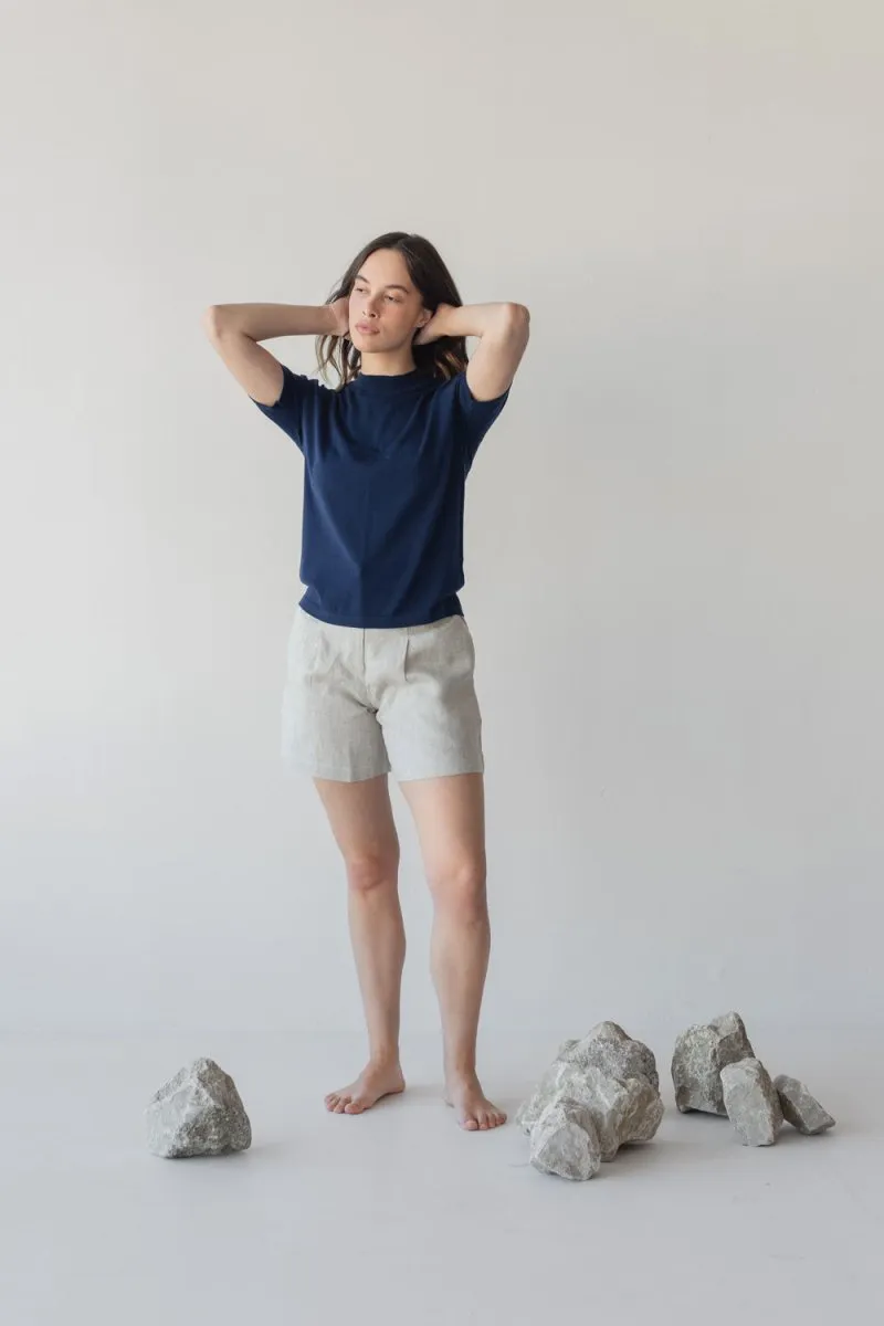 High-waist Linen Shorts with Origami Belt