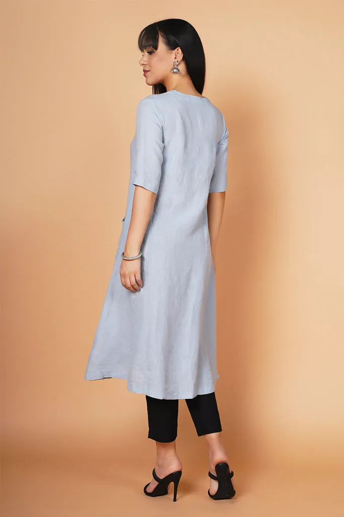 Ice Blue A-line Linen Kurta