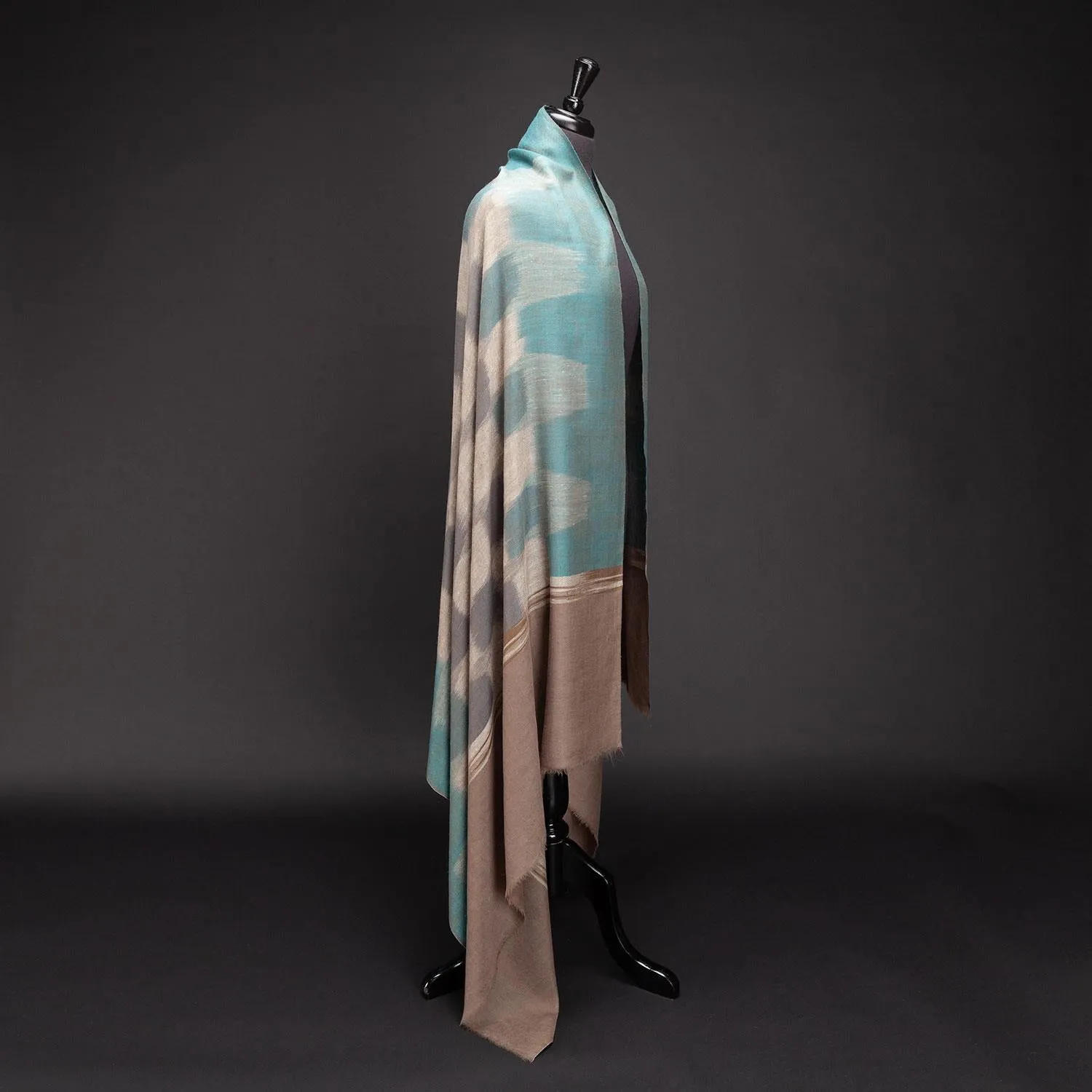 Ikat Pashmina Shawl Turquoise & Grey