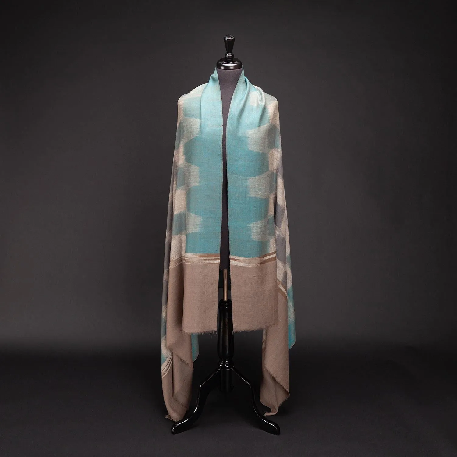 Ikat Pashmina Shawl Turquoise & Grey