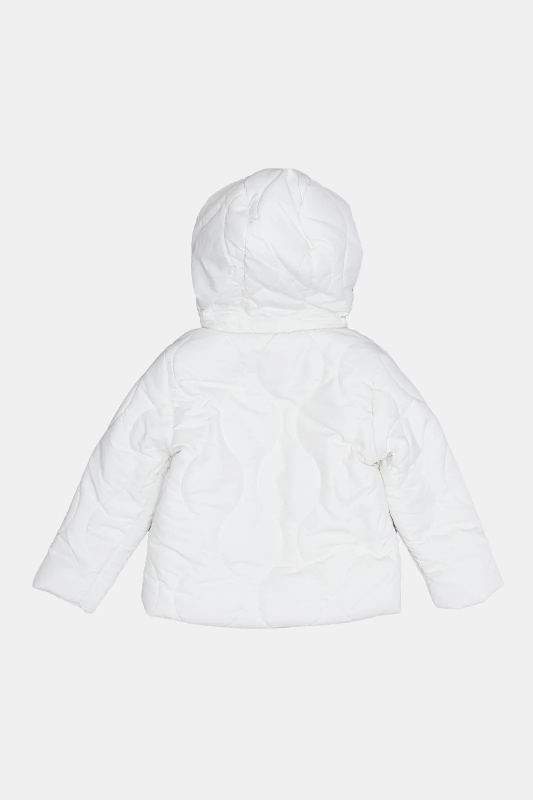 Infant Girls Ivory Padded Coat With Fur Hood