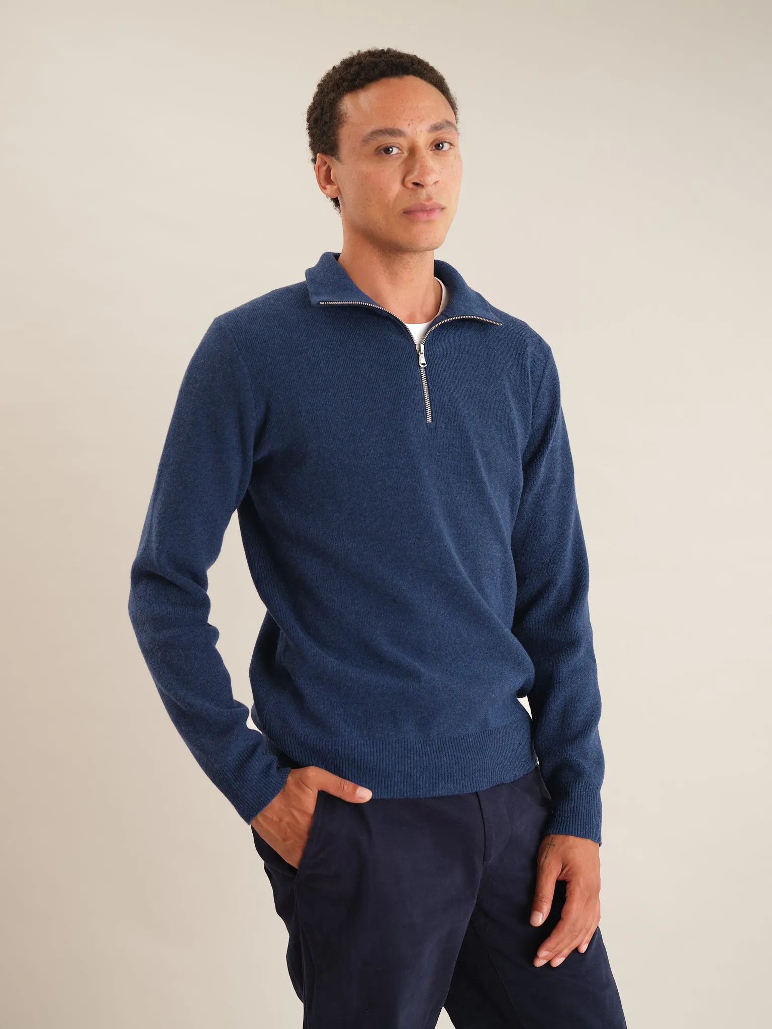 Ink Blue Merino Half Zip Jumper