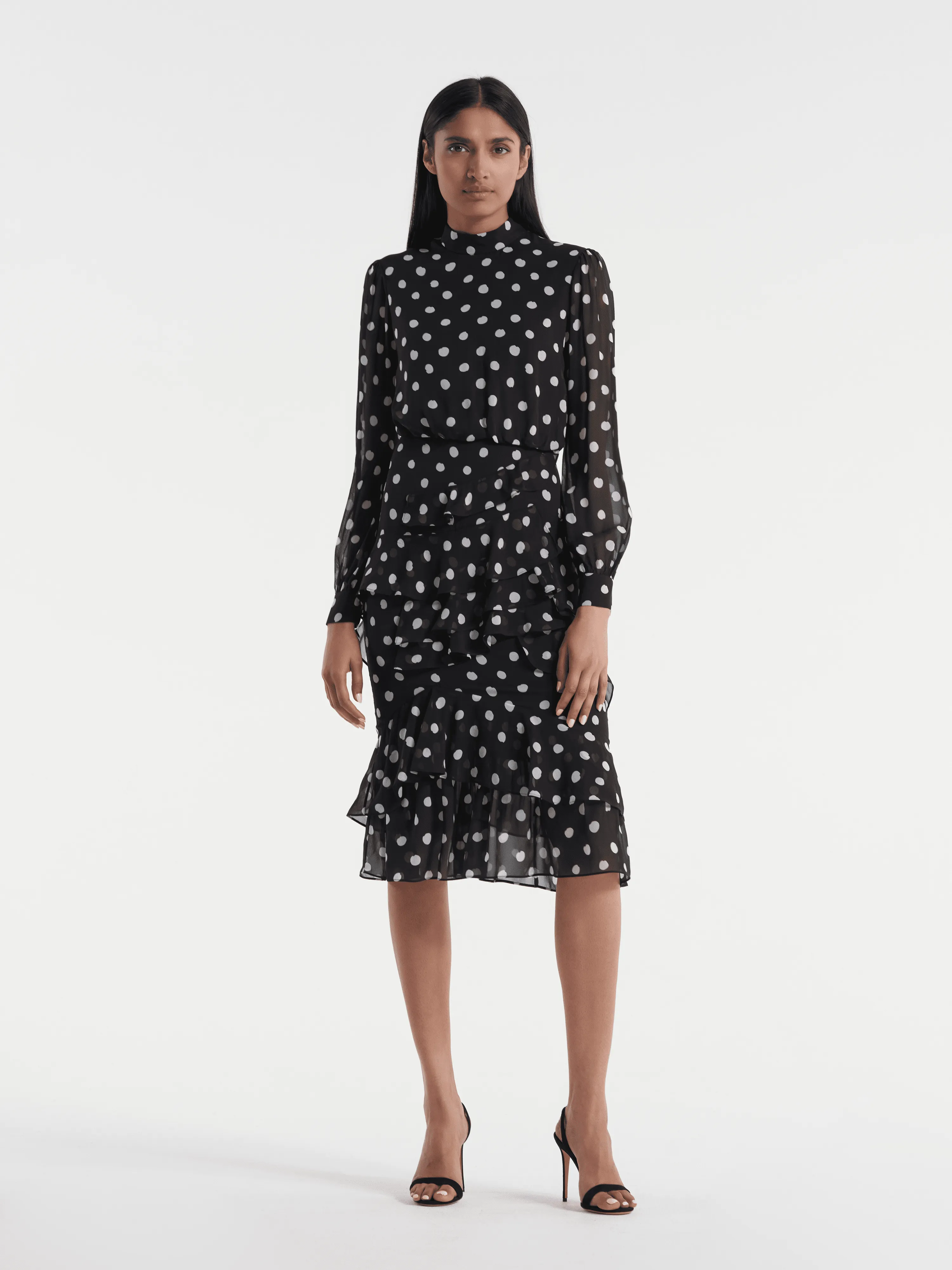 Isa Ruffle Dress in Mono Dot