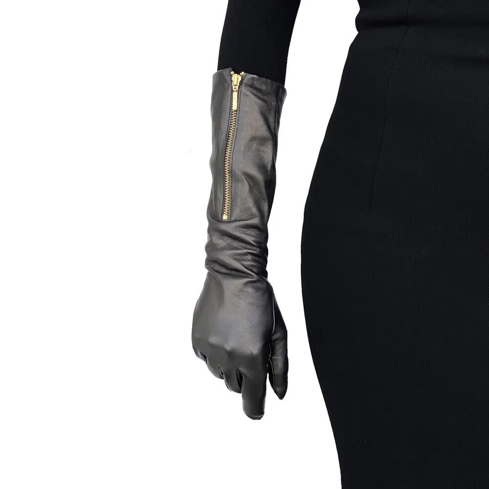 Jacqueline 8BT - Women's Elbow Length Zipped Detail Leather Gloves