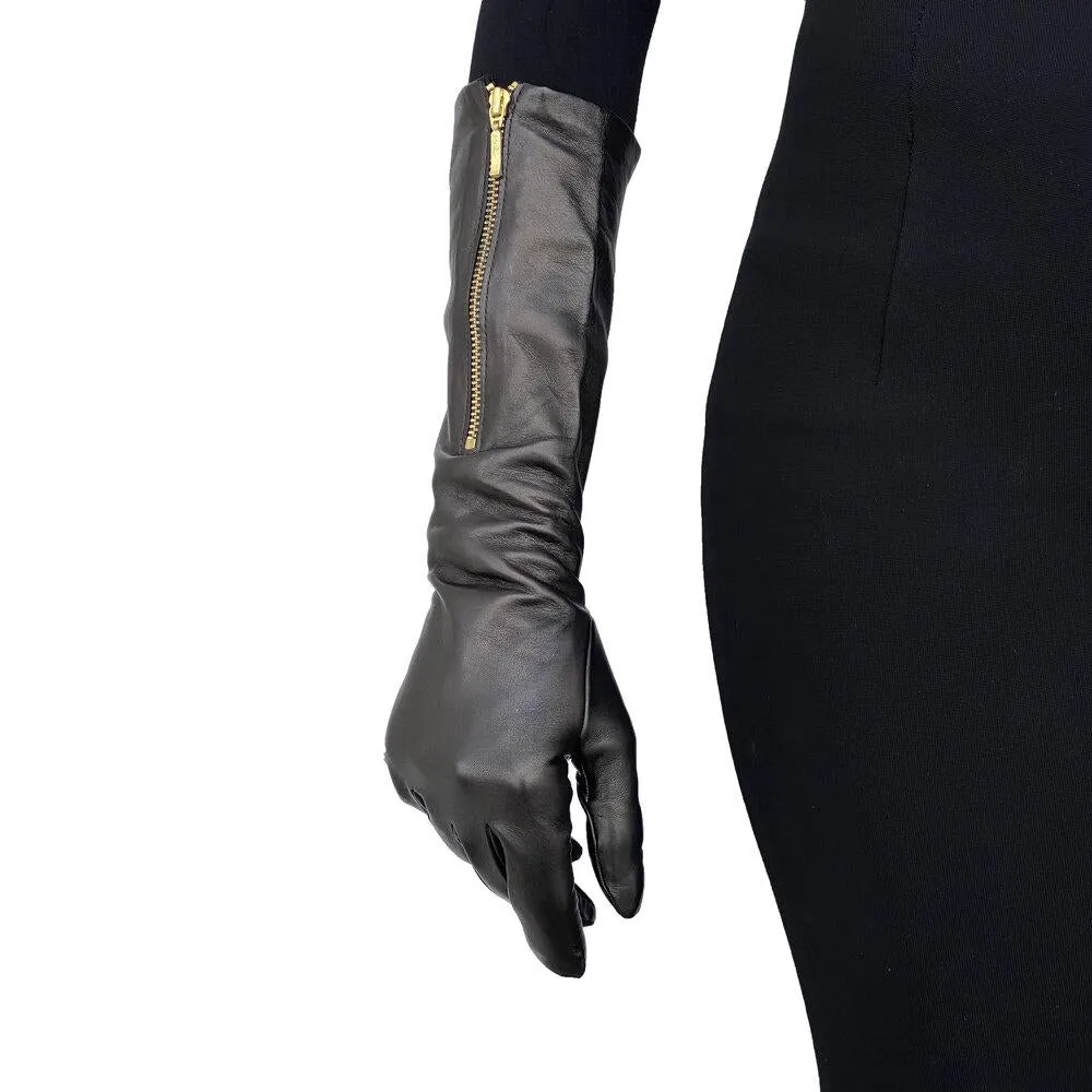 Jacqueline 8BT - Women's Elbow Length Zipped Detail Leather Gloves