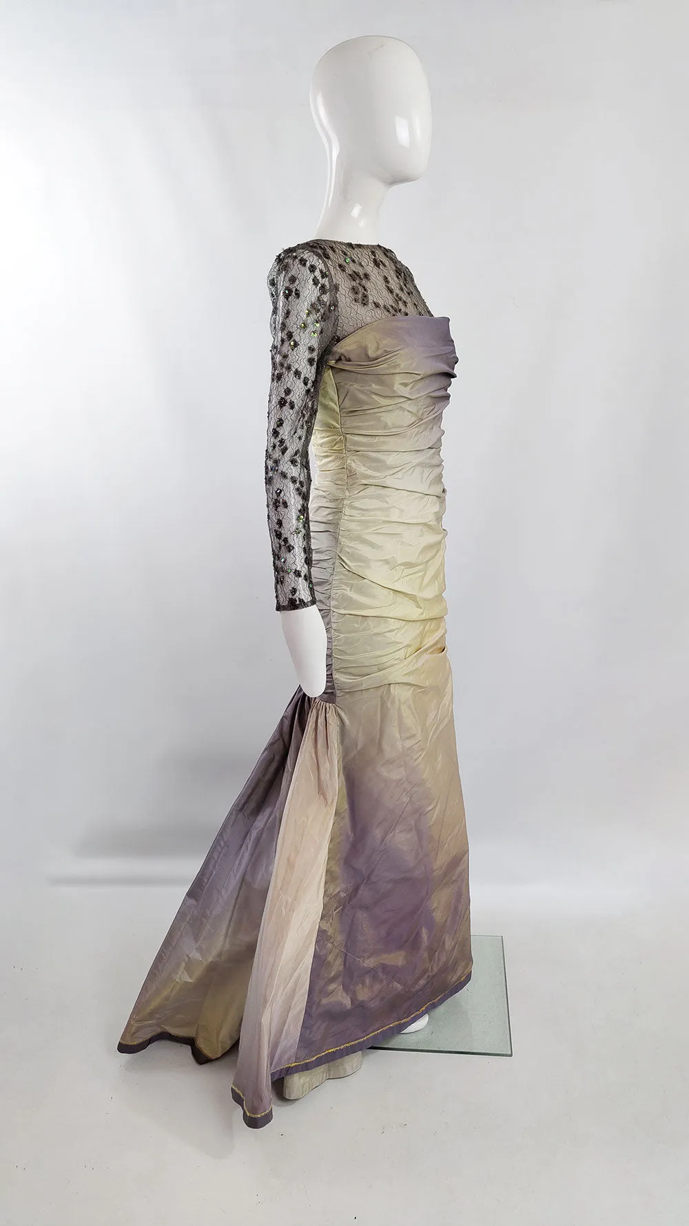 Jacques Azagury Vintage Silk Taffeta & Lace floor Length Ball Gown