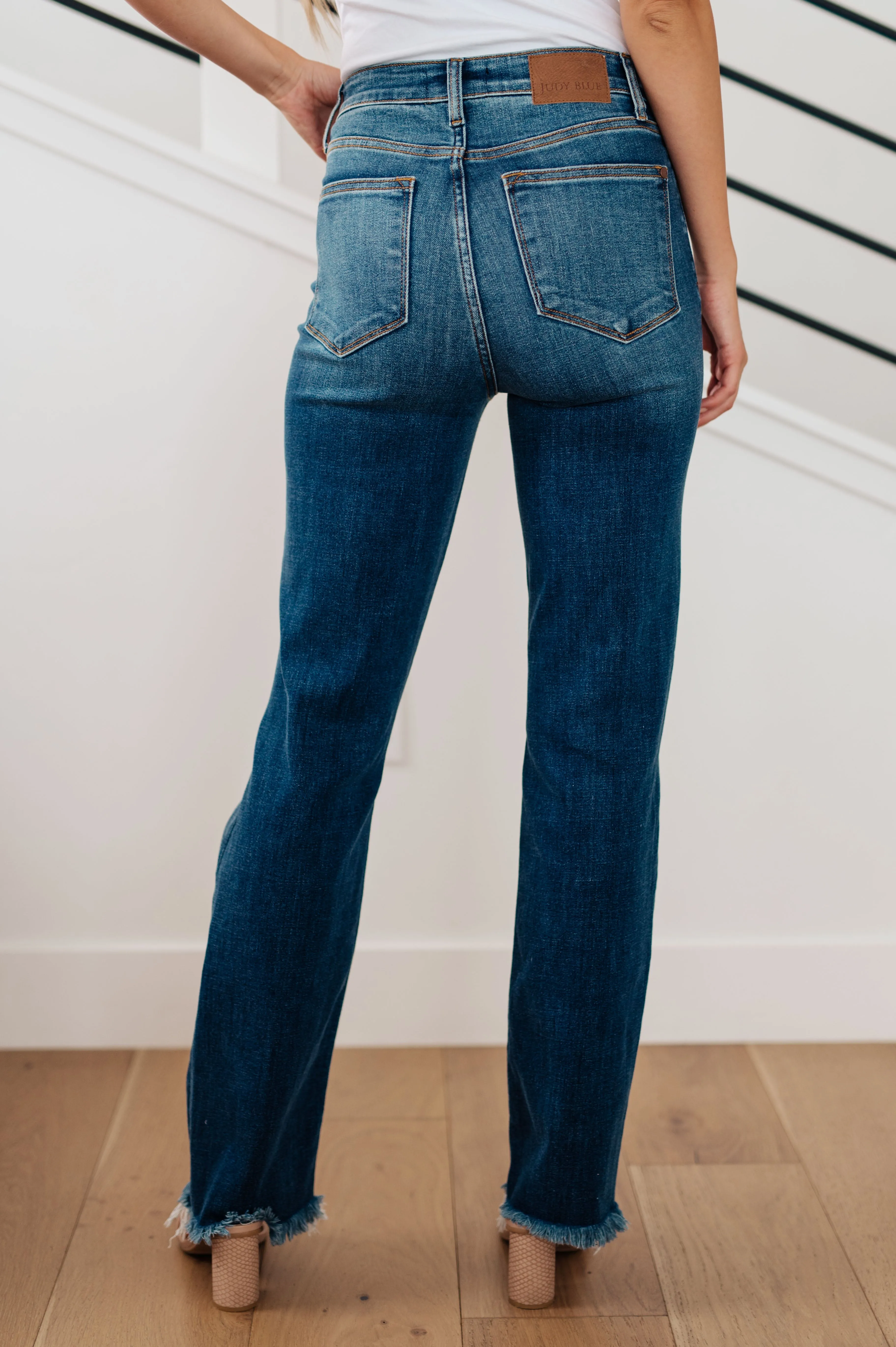 Judy Blue High Waist Knee Destroy & Fray Hem Straight Denim 82513 - Exclusive