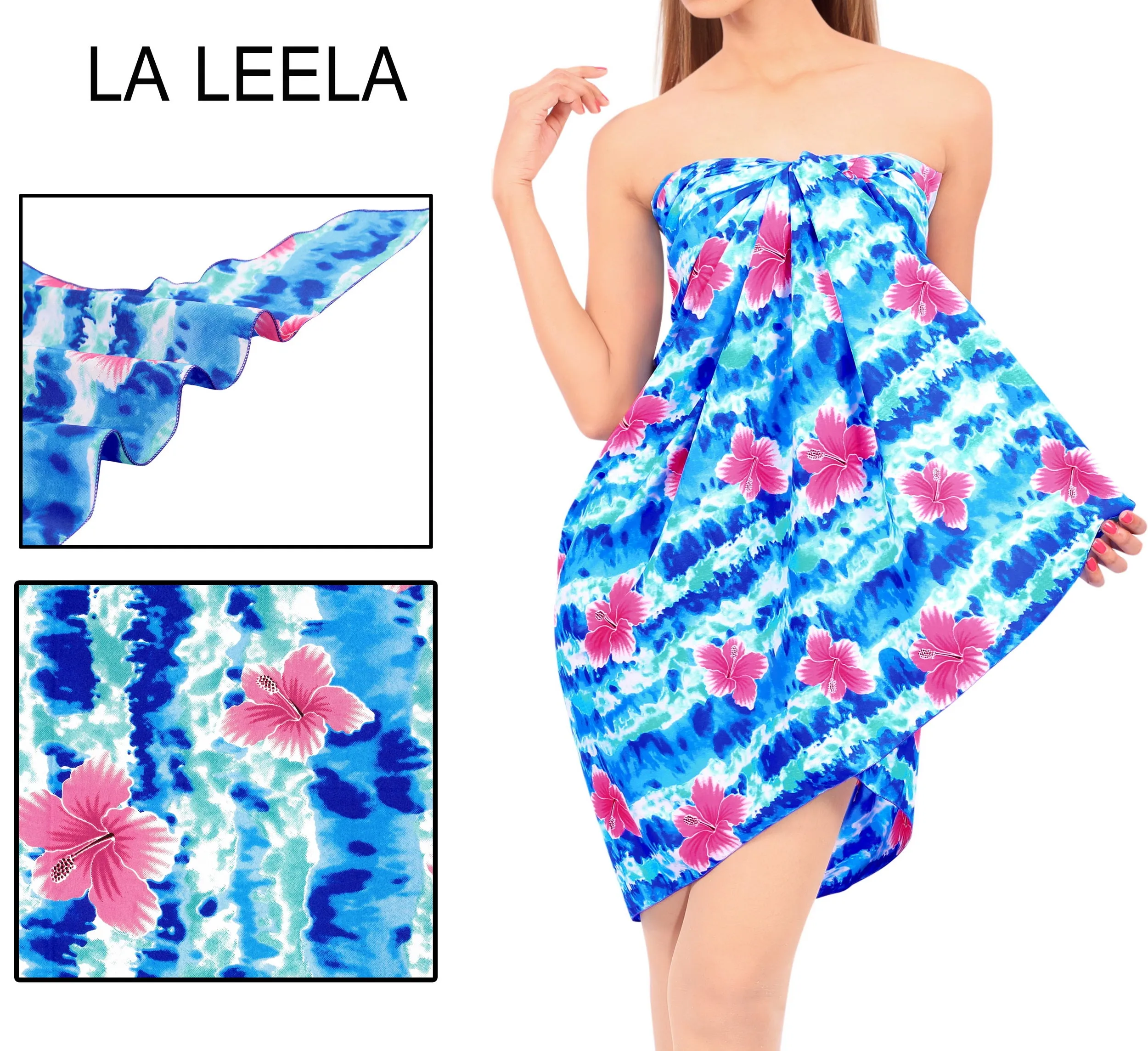 LA LEELA Women's Sarong Swimsuit Cover Up Summer Beach Wrap One Size Blue_Z113