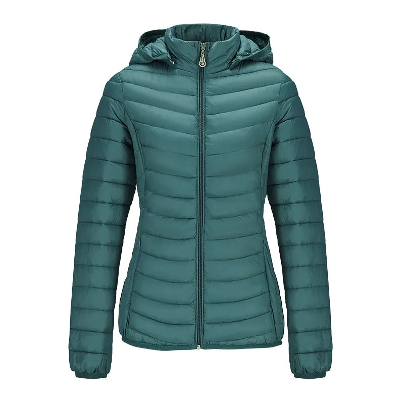 Ladies Padded Puffer Jacket Coat Ultralight Outdoor Clothes Outwear Slim Short Parka Portable Store In Bag