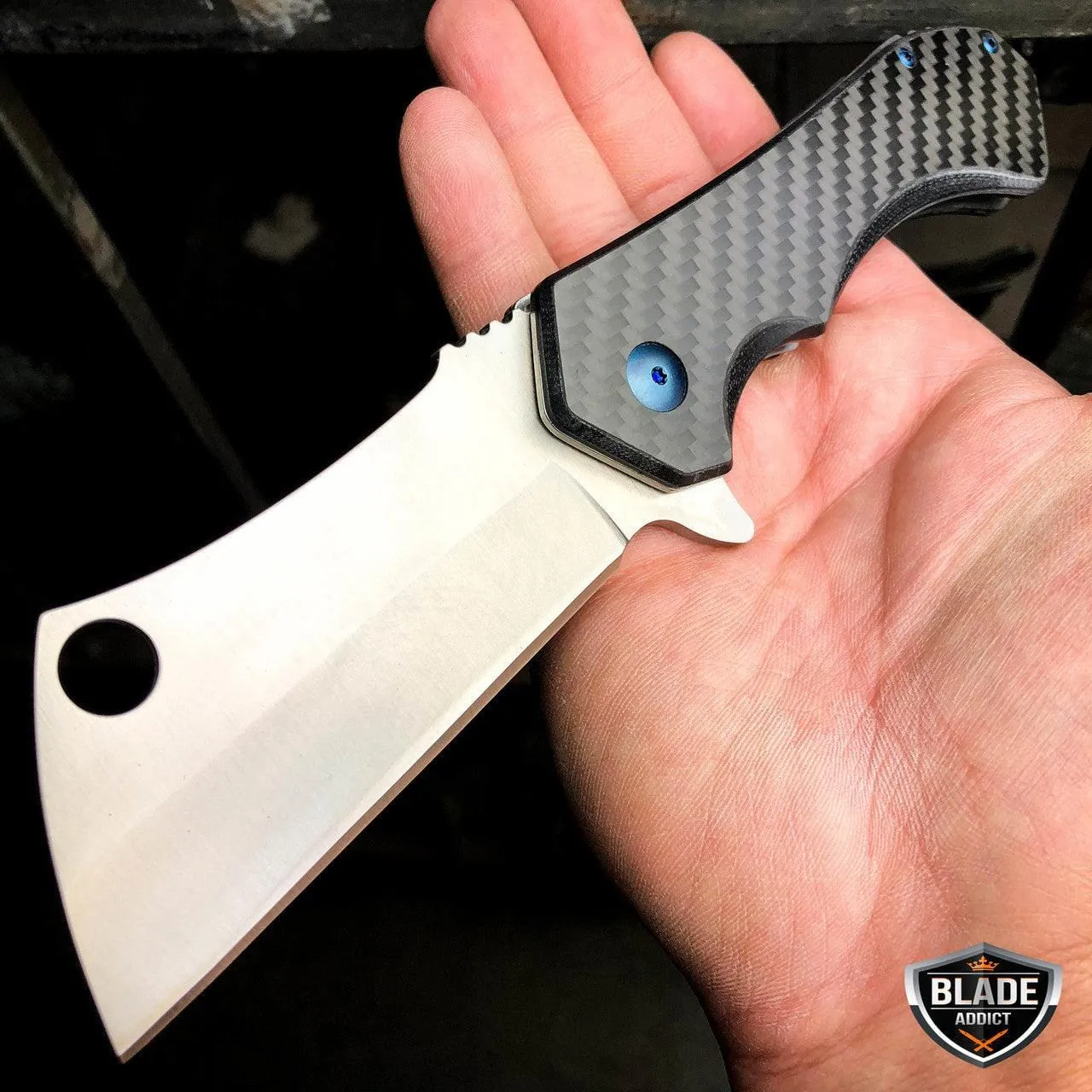 LIMITED EDITION CARBON FIBER Spring Assisted Cleaver Pocket Knife