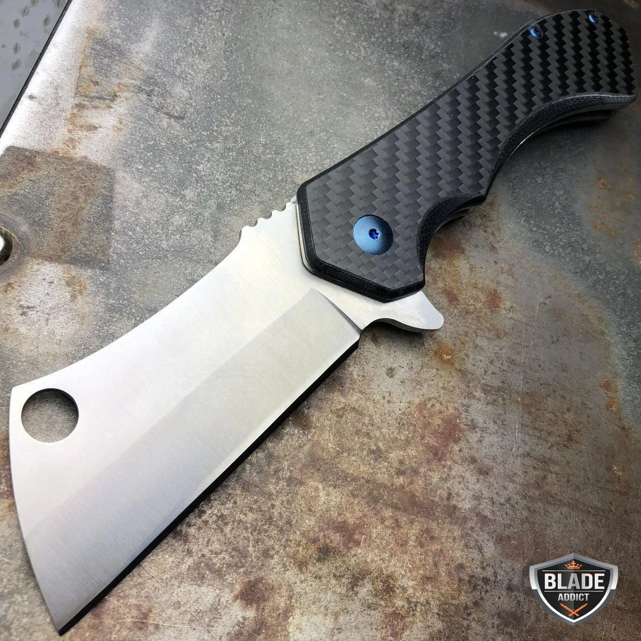 LIMITED EDITION CARBON FIBER Spring Assisted Cleaver Pocket Knife