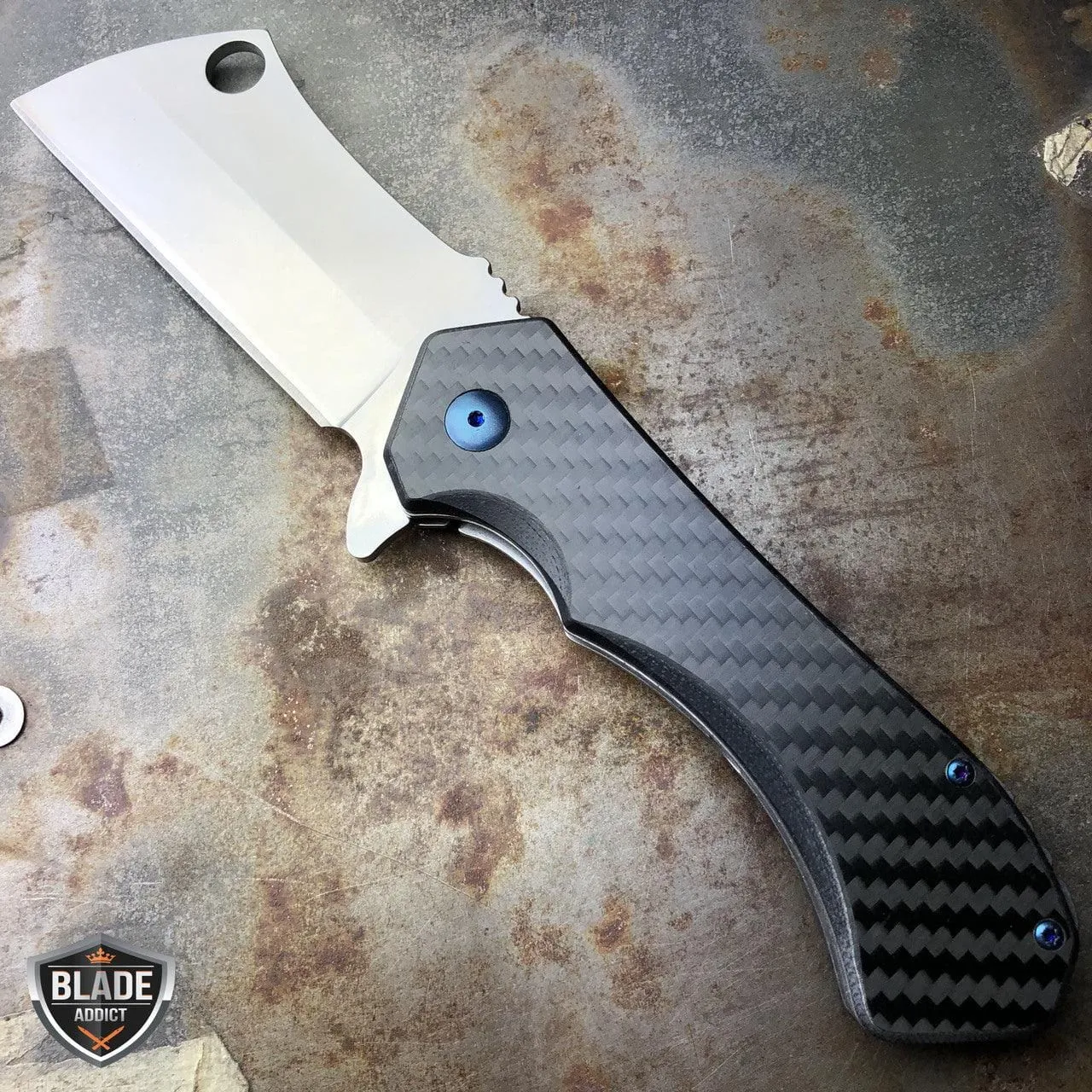 LIMITED EDITION CARBON FIBER Spring Assisted Cleaver Pocket Knife