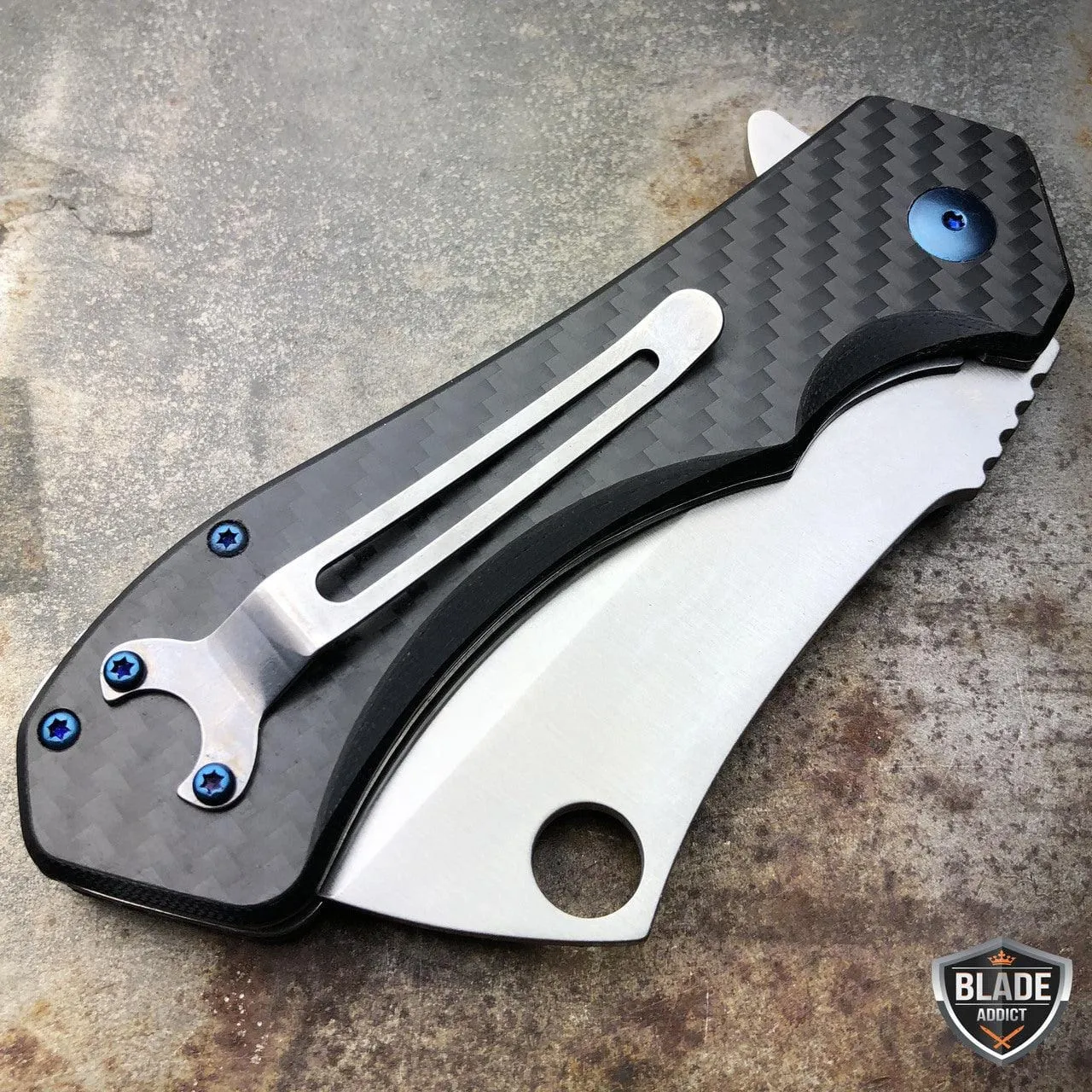 LIMITED EDITION CARBON FIBER Spring Assisted Cleaver Pocket Knife