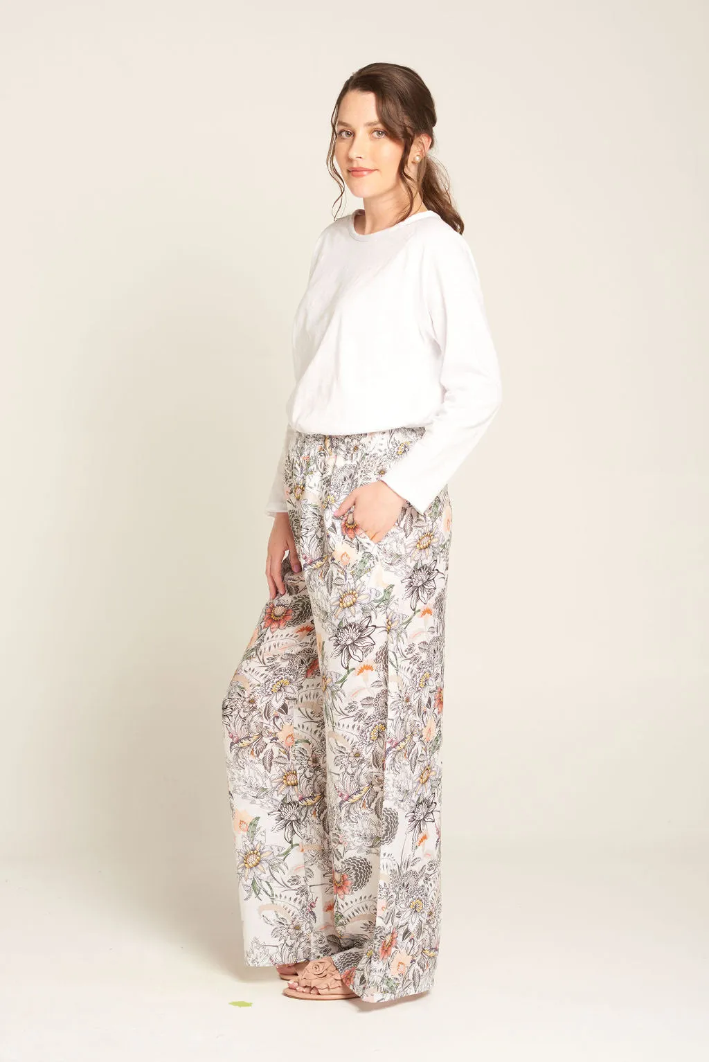 Linen Wide Leg Classic Pant Winter Floral