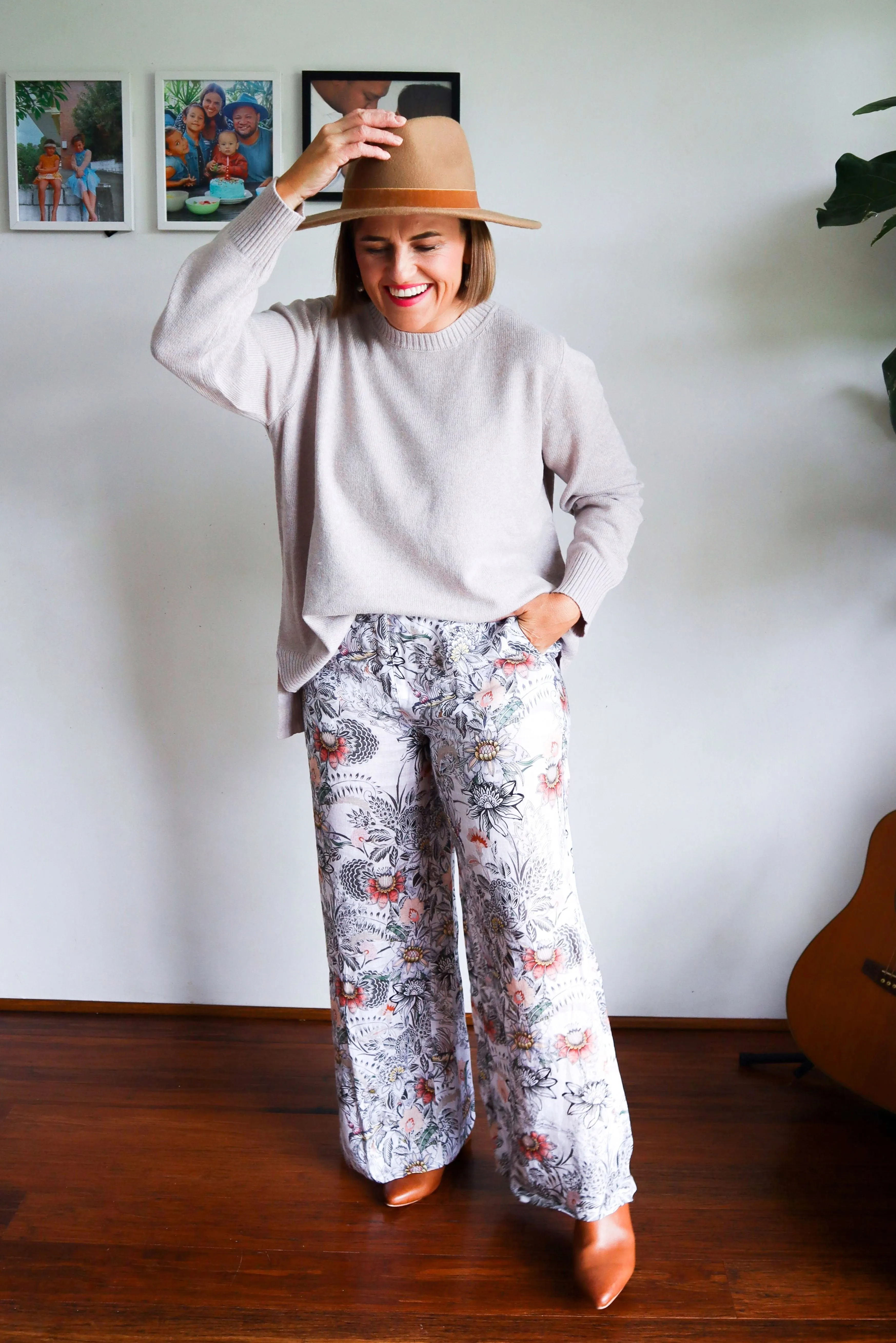 Linen Wide Leg Classic Pant Winter Floral