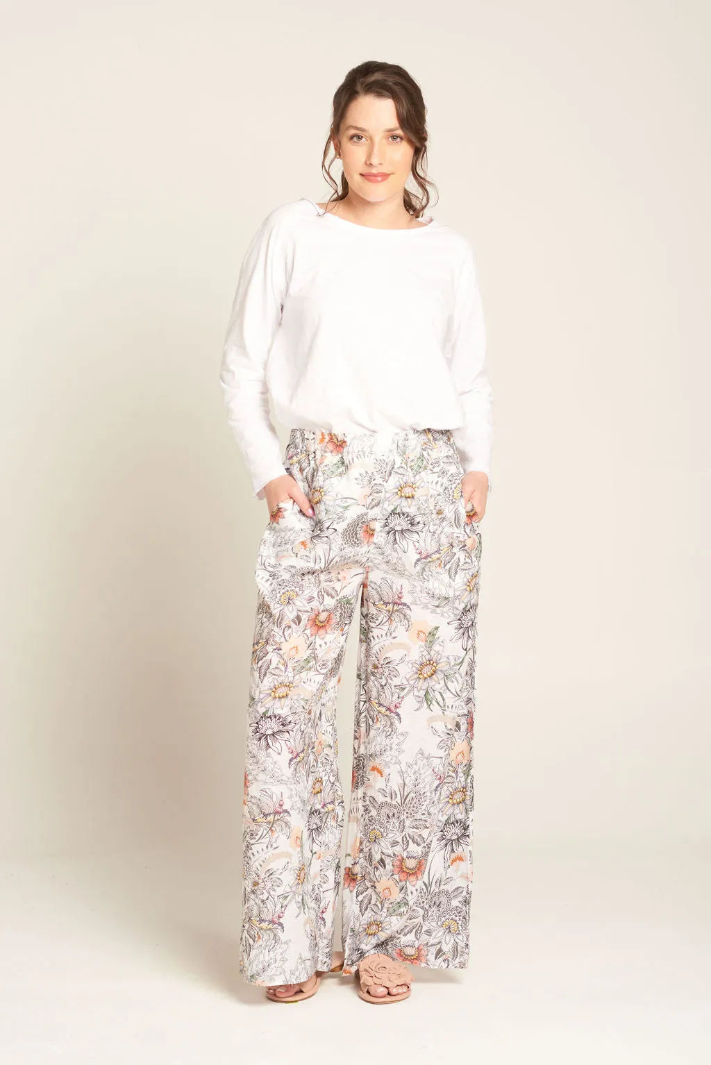 Linen Wide Leg Classic Pant Winter Floral