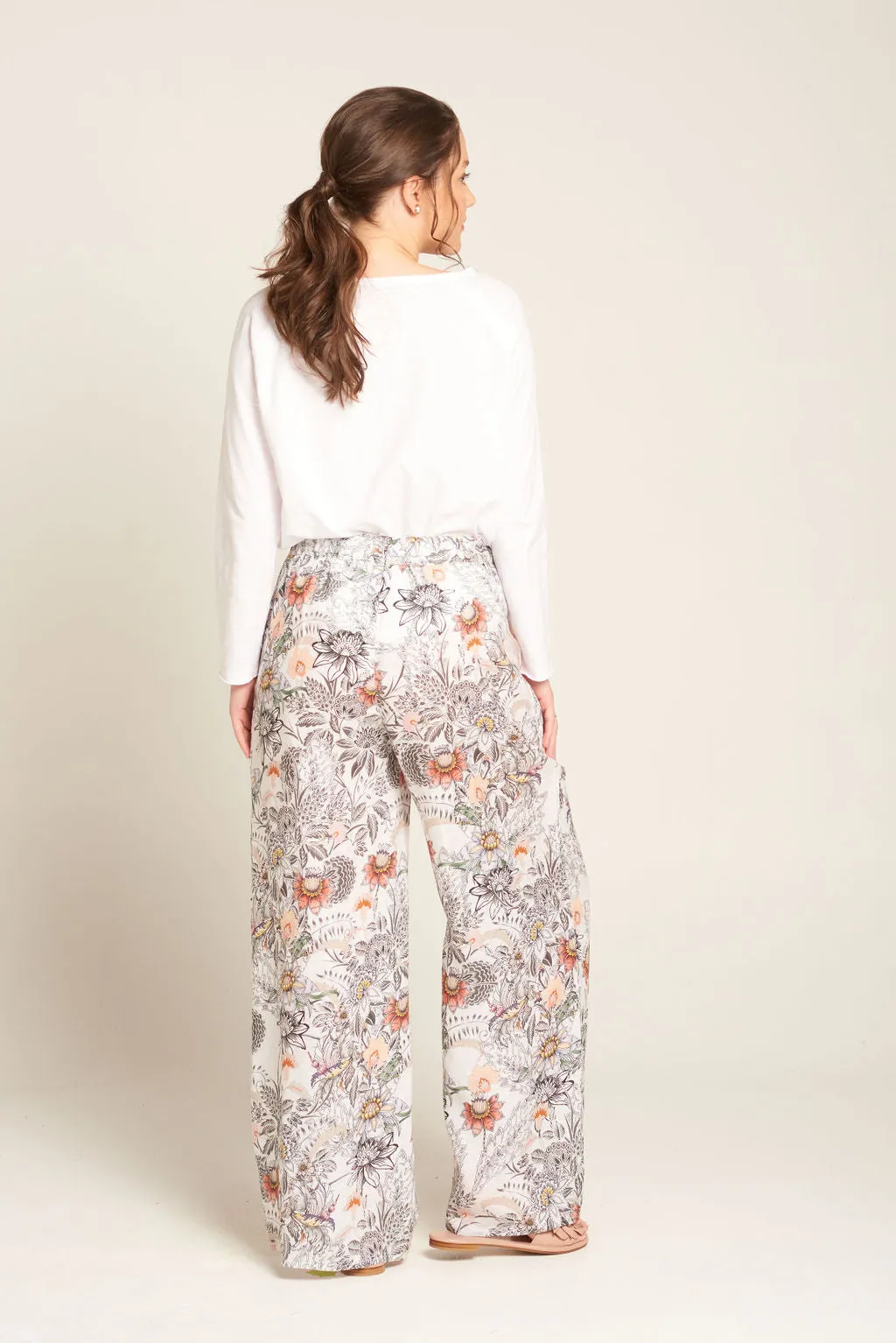 Linen Wide Leg Classic Pant Winter Floral