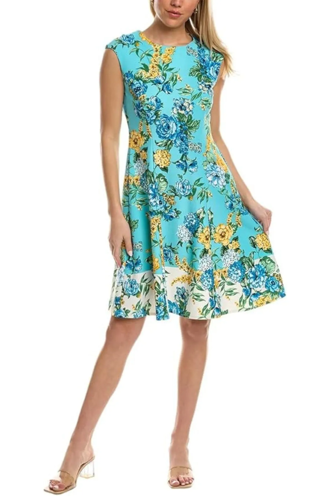 London Times Scuba Crepe Fit & Flare Dress