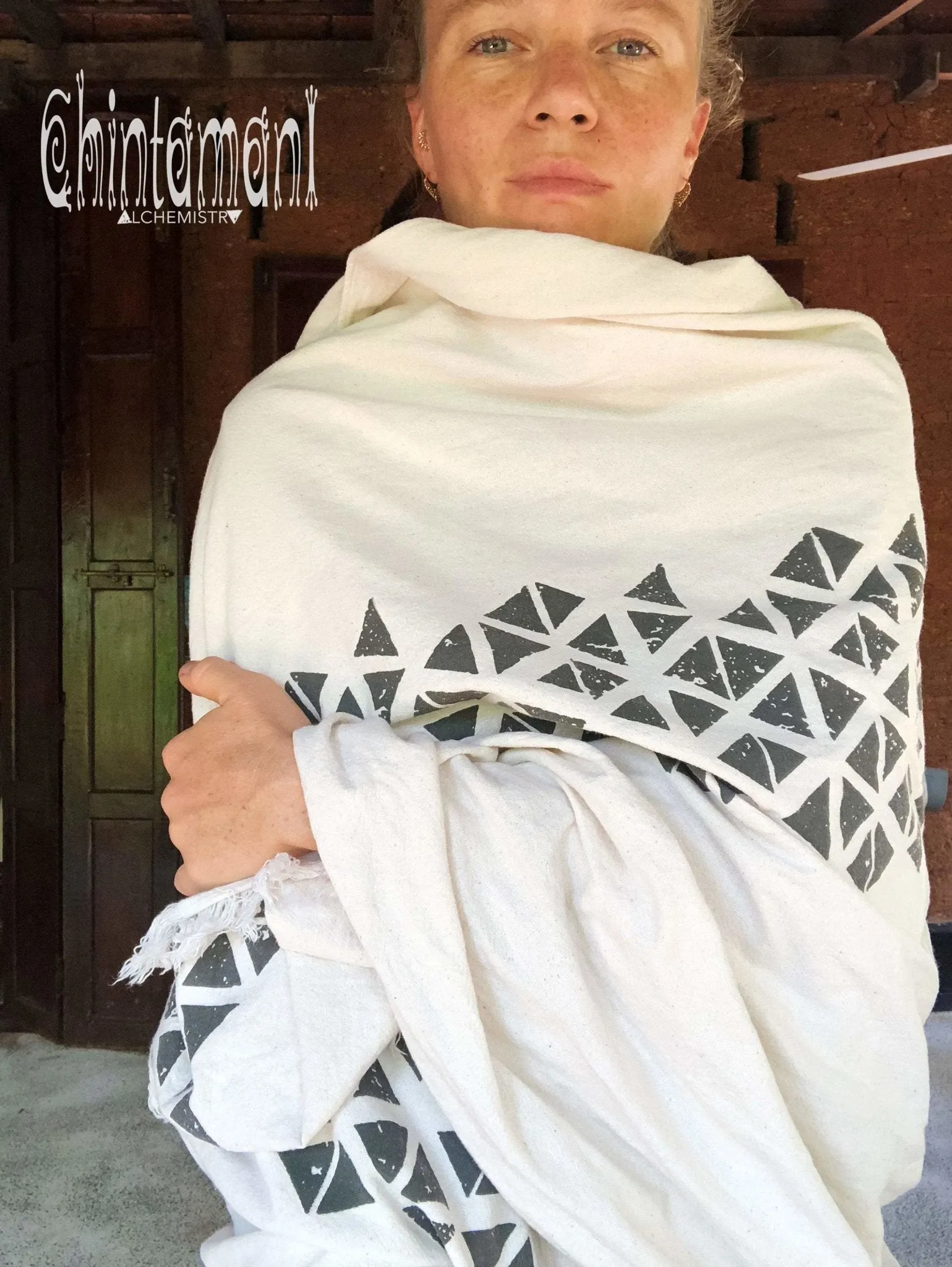 Long Boho Cotton Wrap Shawl / Autumn Scarf for Women / Atua White & Black