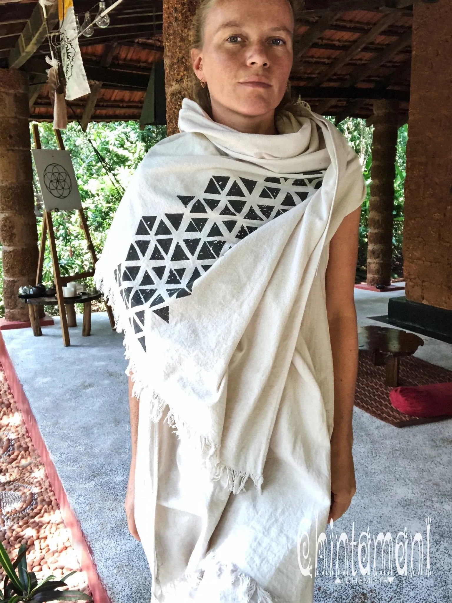 Long Boho Cotton Wrap Shawl / Autumn Scarf for Women / Atua White & Black