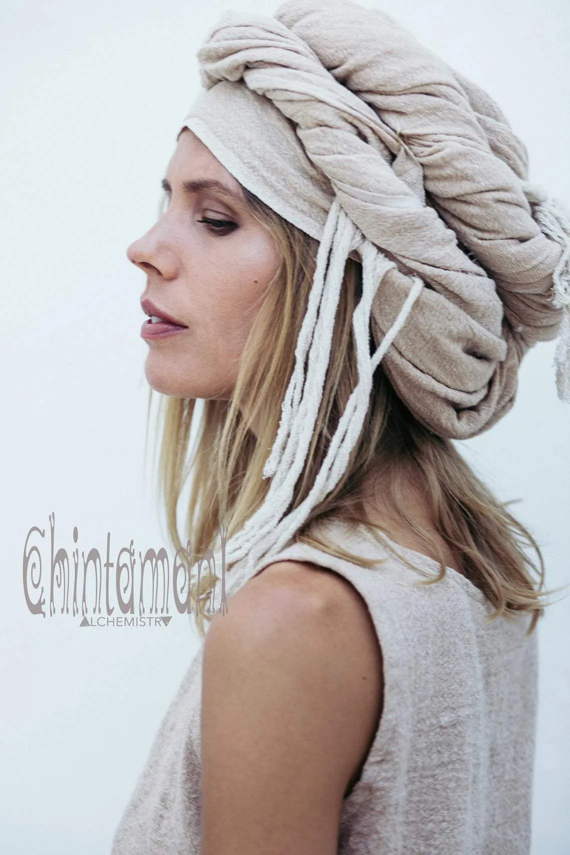 Long Fringe Boho Shawl / Bohemian Scarf Wrap / Beige