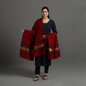 Maroon - Kutch Handwoven Mirror Work Woolen Shawl 09