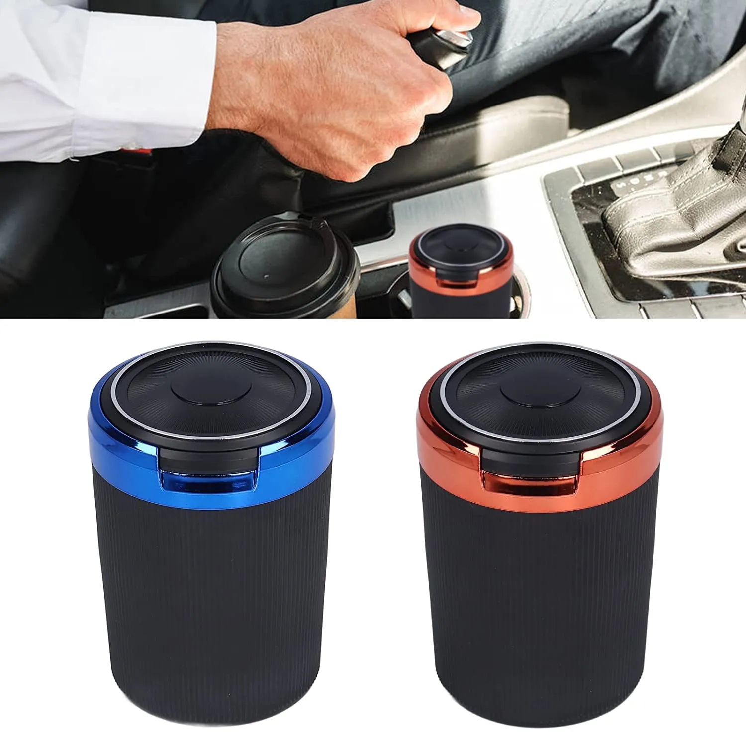 Marrone 3W Car Ashtray, Portable Smoke Cup Holder, Fireproof Smokeless Ashtray, Car Ashtray with LED Light Lid Fit for Home Office