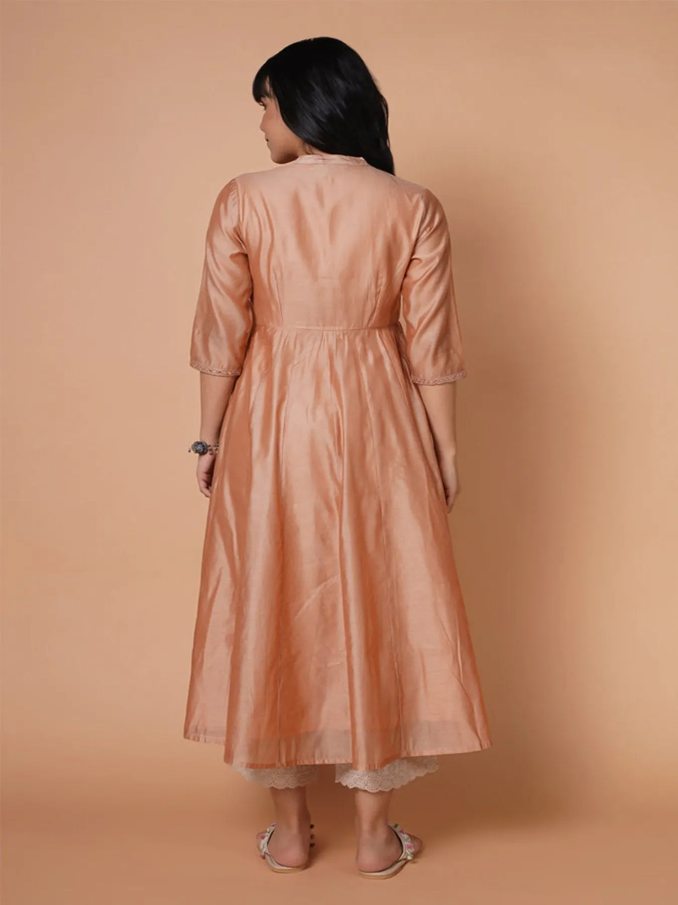 Mature Pink Chanderi Emb Kurta