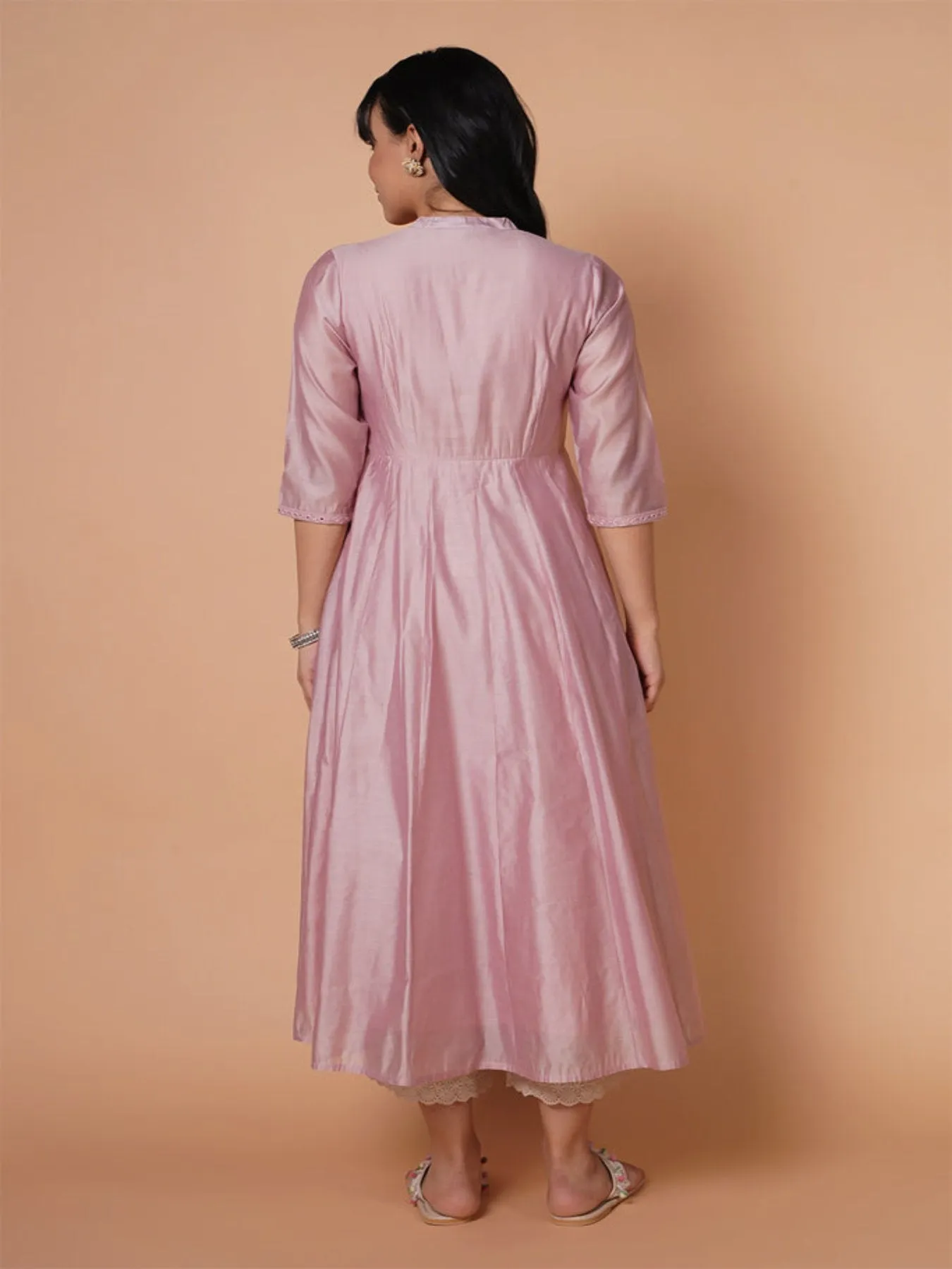 Mature Pink Chanderi Emb Kurta