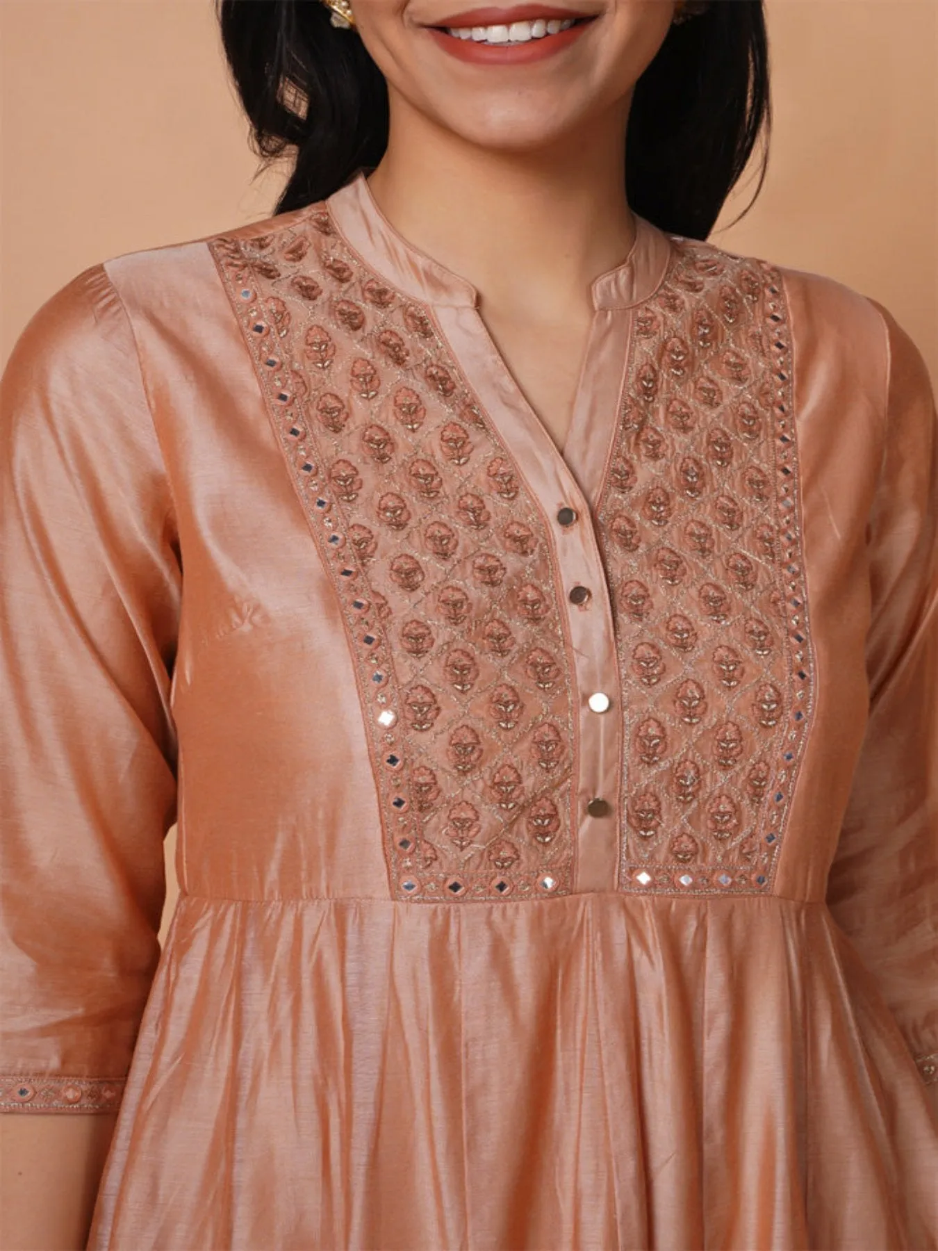 Mature Pink Chanderi Emb Kurta