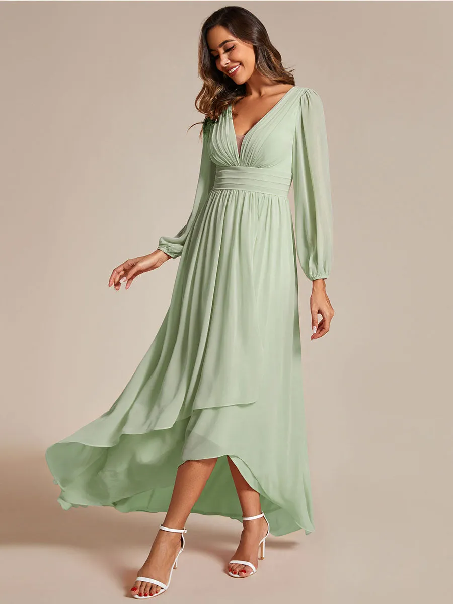 Maxi Long Chiffon Evening Dresses With Long Sleeves