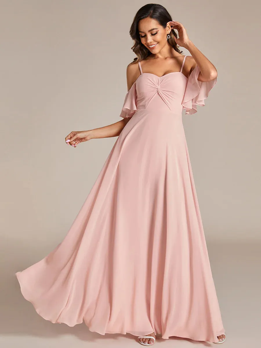 Maxi Long Cold Shoulder Bridesmaid Dresses With Short Sleeves