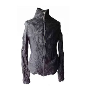 Men High Neck Lambskin washed Leather jacket