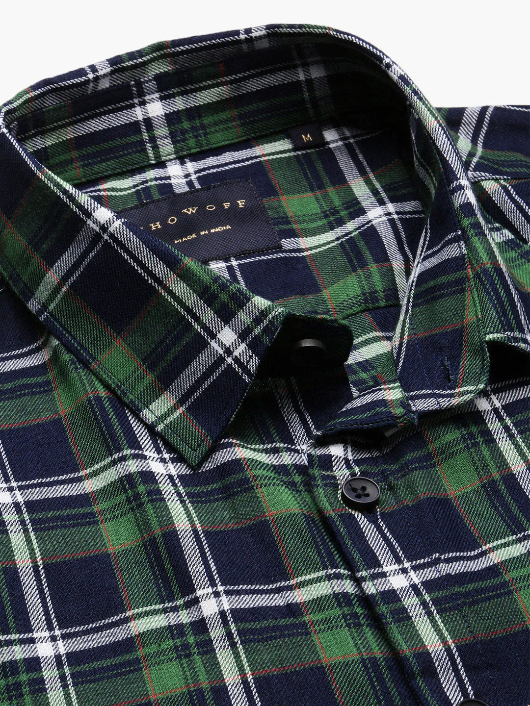 Men Spread Collar Tartan Checks Green Shirt